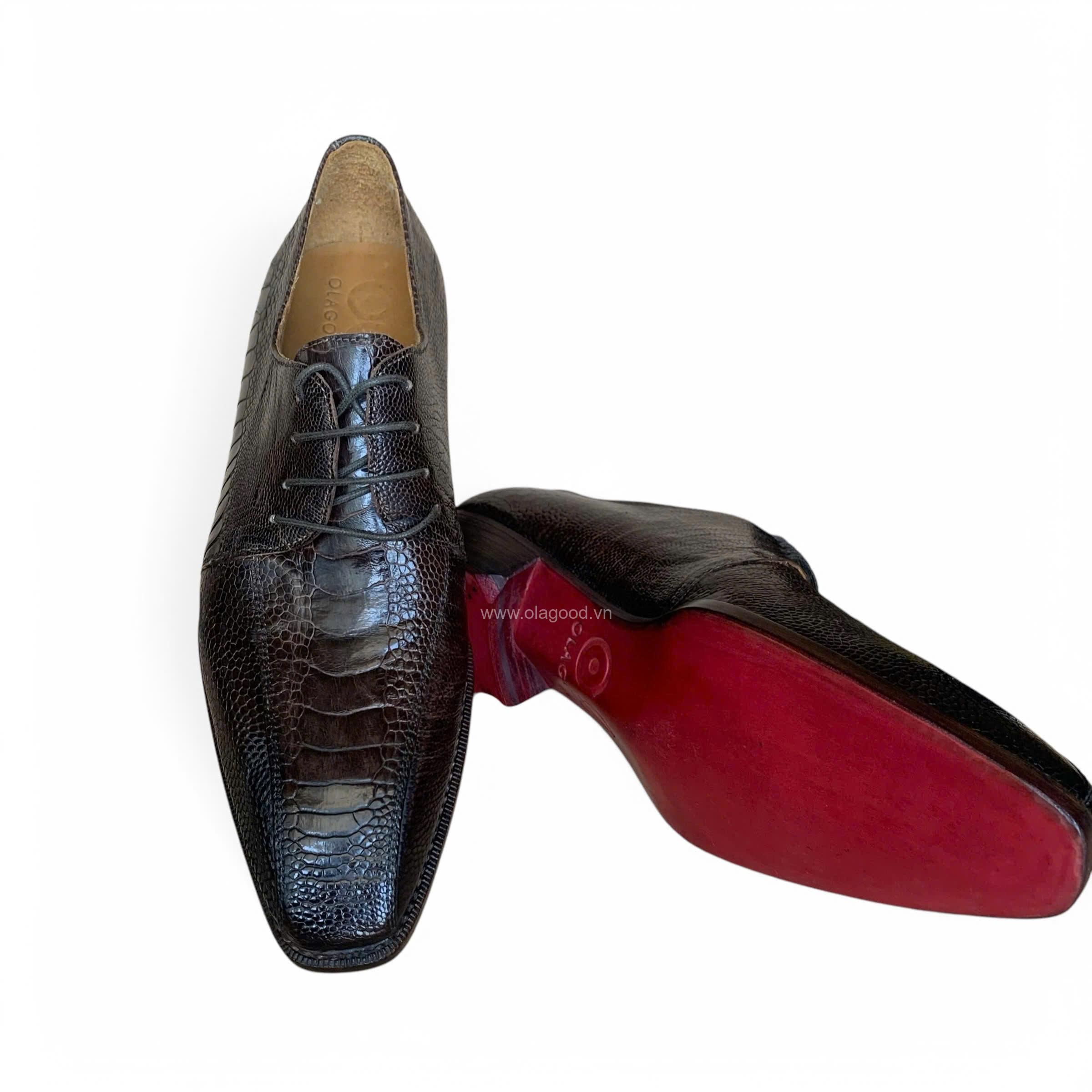 Giày nam da chân đà điểu nâu handmade goodyear - GNGYD011D - Hình ảnh 14