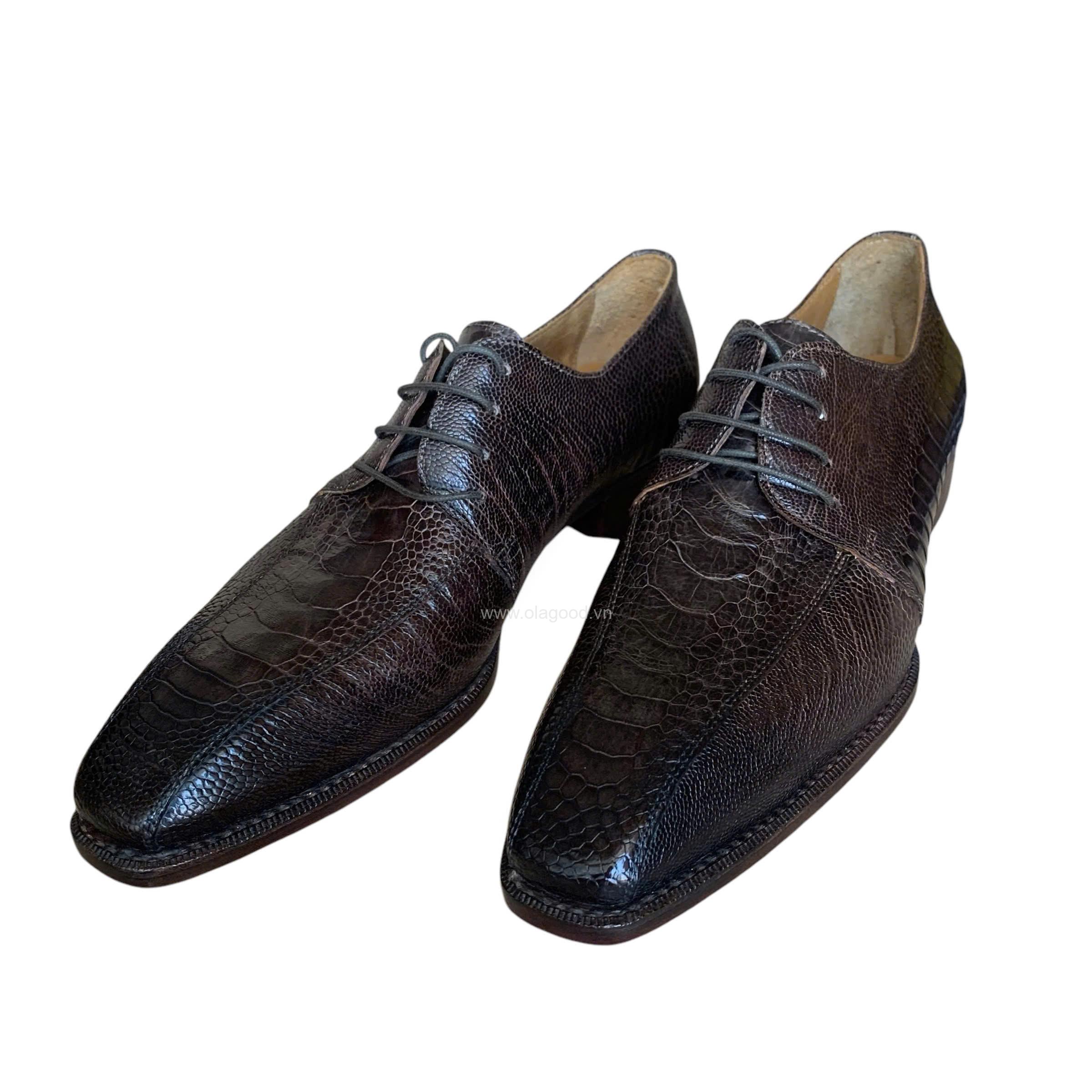 Giày nam da chân đà điểu nâu handmade goodyear - GNGYD011D - Hình ảnh 3