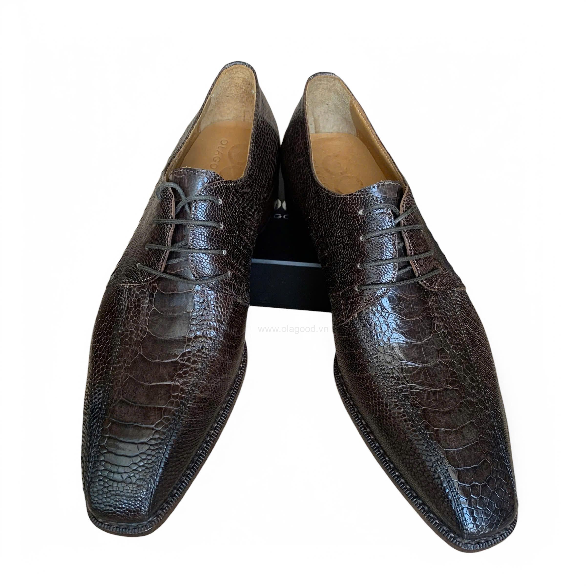 Giày nam da chân đà điểu nâu handmade goodyear - GNGYD011D - Hình ảnh 4