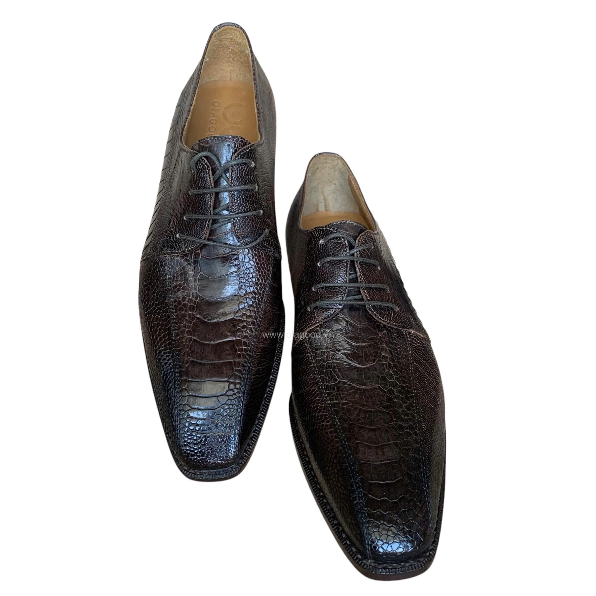 Giày nam da chân đà điểu nâu handmade goodyear - GNGYD011D - Hình ảnh 5