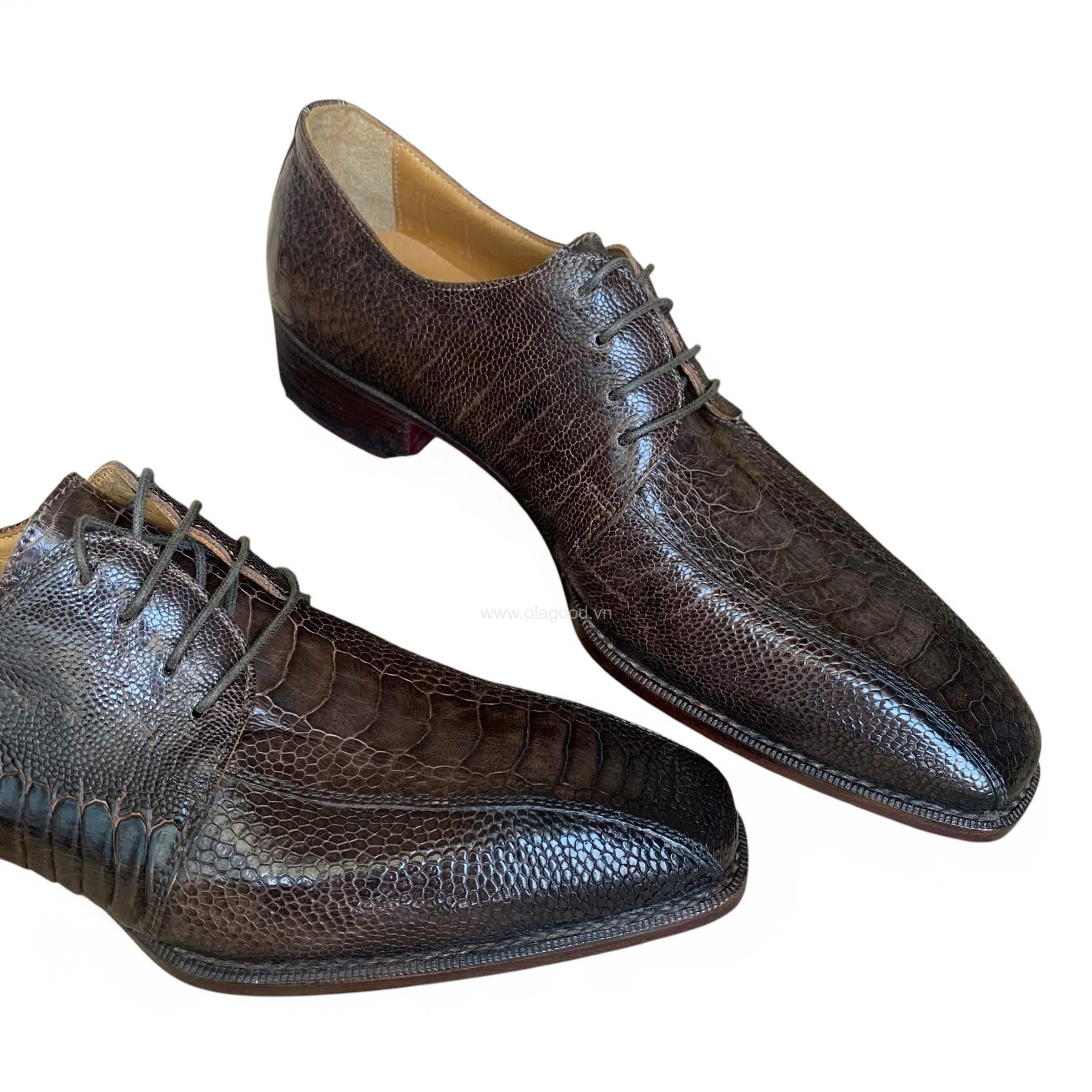 Giày nam da chân đà điểu nâu handmade goodyear - GNGYD011D - Hình ảnh 9