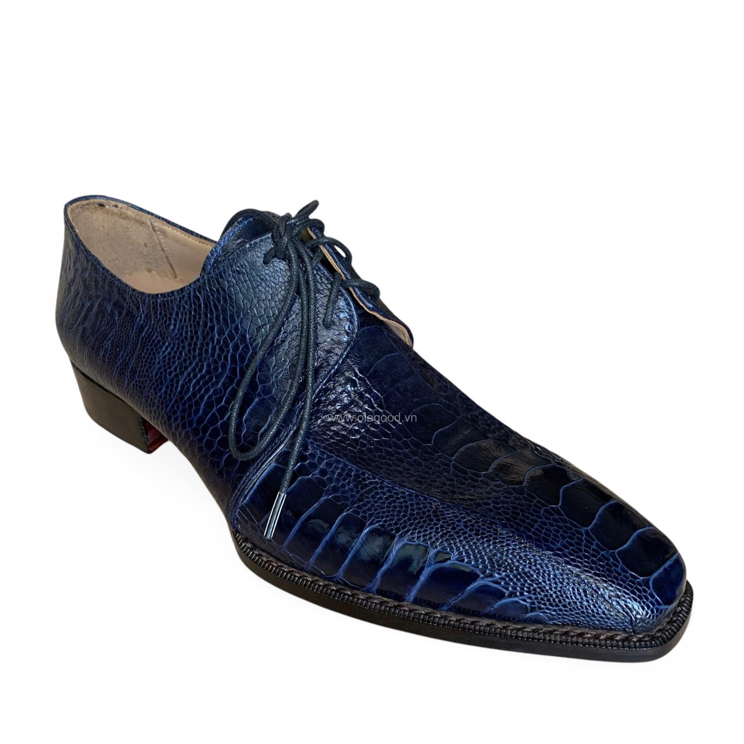 Giày nam da chân đà điểu xanh Navi goodyear handmade– GNGYX012D - Hình ảnh 11