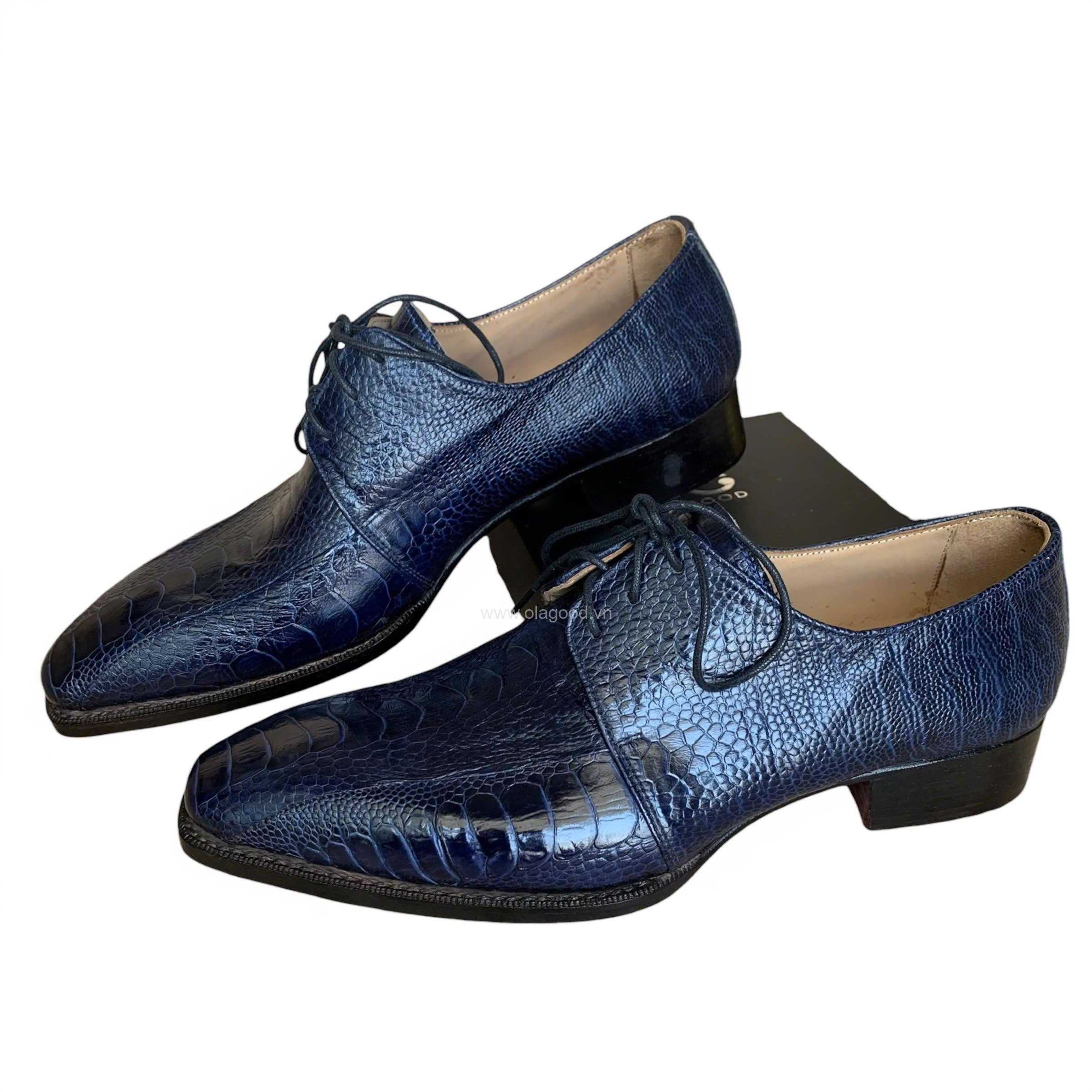 Giày nam da chân đà điểu xanh Navi goodyear handmade– GNGYX012D - Hình ảnh 12