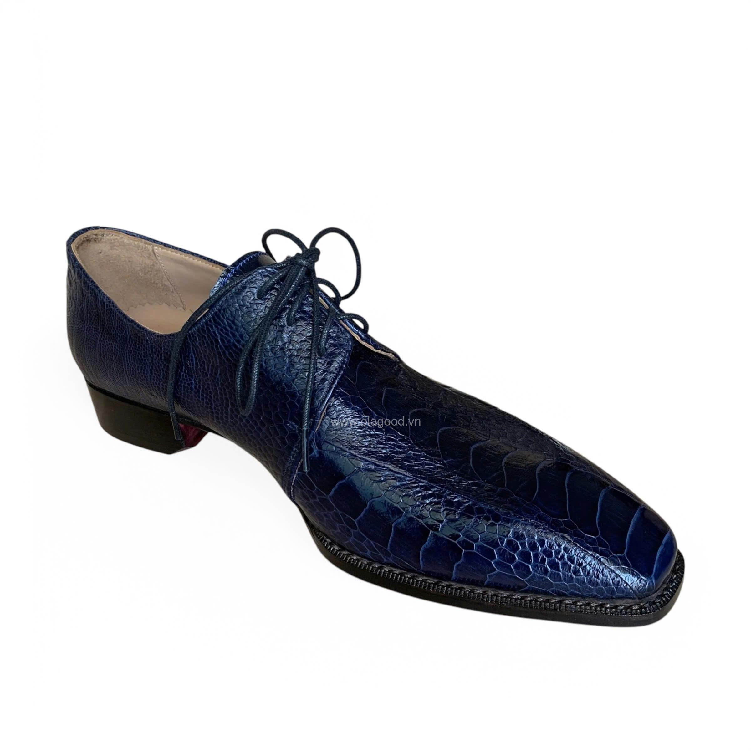 Giày nam da chân đà điểu xanh Navi goodyear handmade– GNGYX012D - Hình ảnh 13