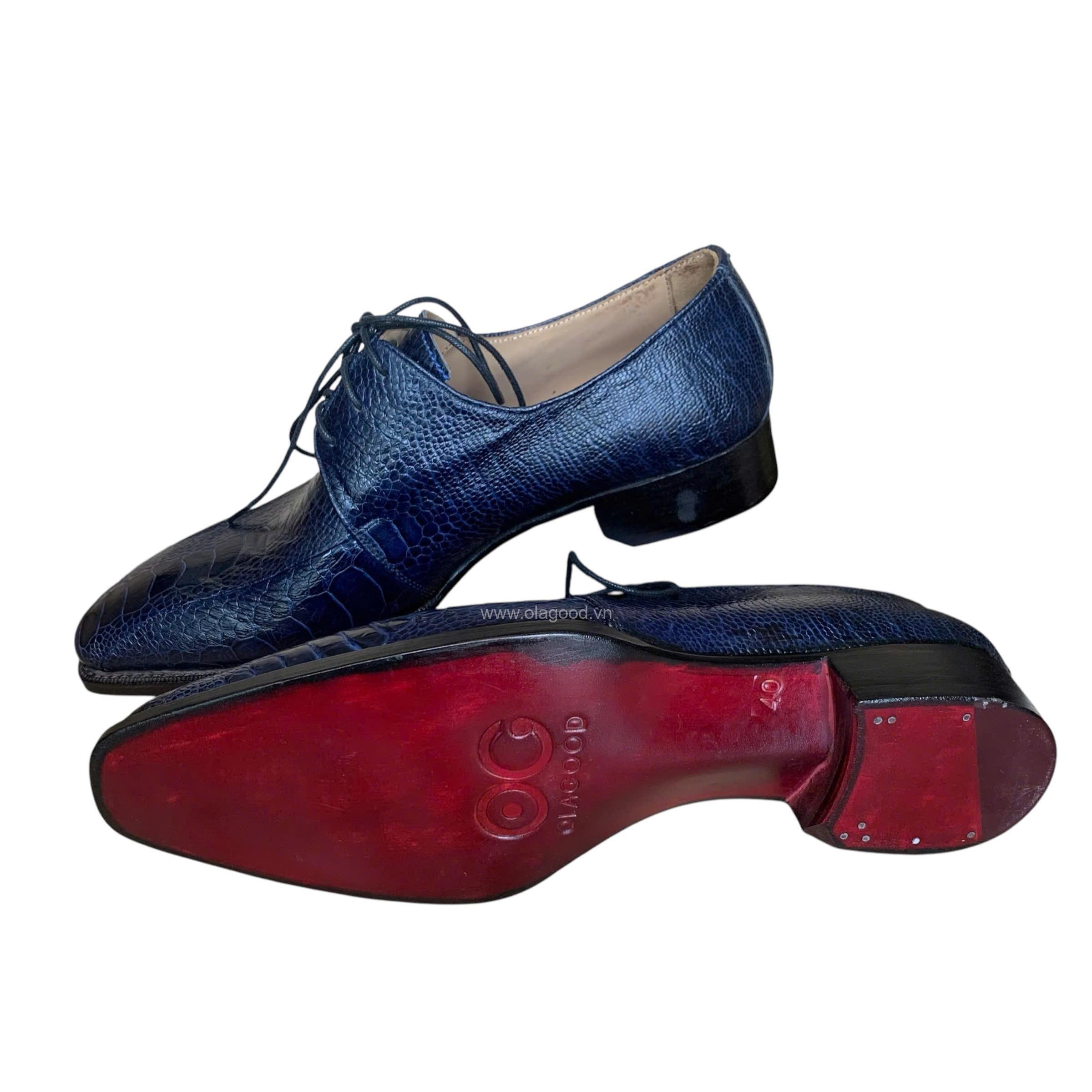 Giày nam da chân đà điểu xanh Navi goodyear handmade– GNGYX012D - Hình ảnh 15