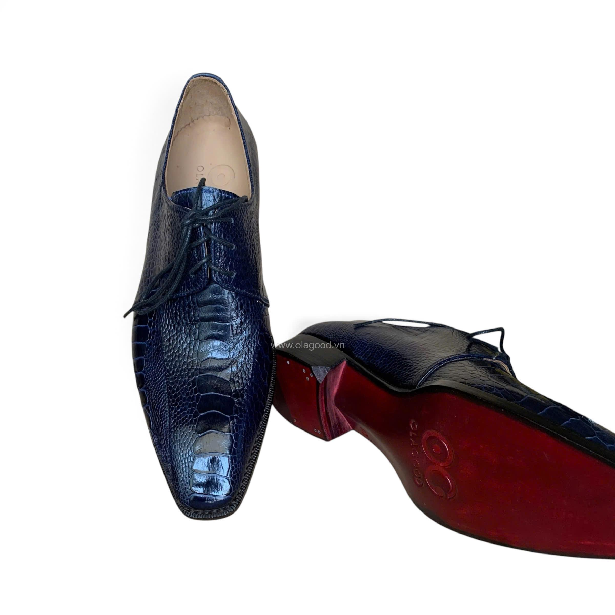 Giày nam da chân đà điểu xanh Navi goodyear handmade– GNGYX012D - Hình ảnh 16