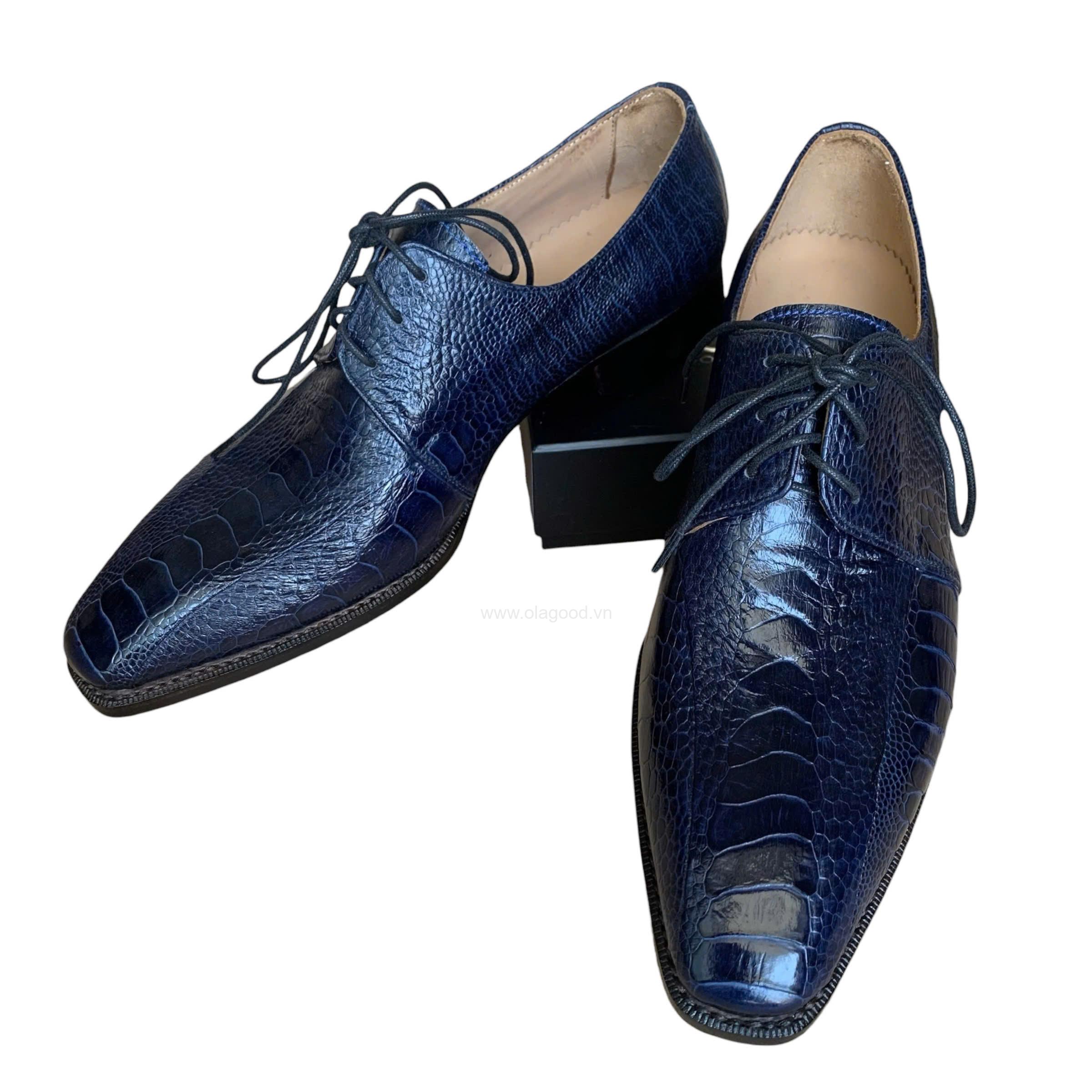 Giày nam da chân đà điểu xanh Navi goodyear handmade– GNGYX012D - Hình ảnh 3