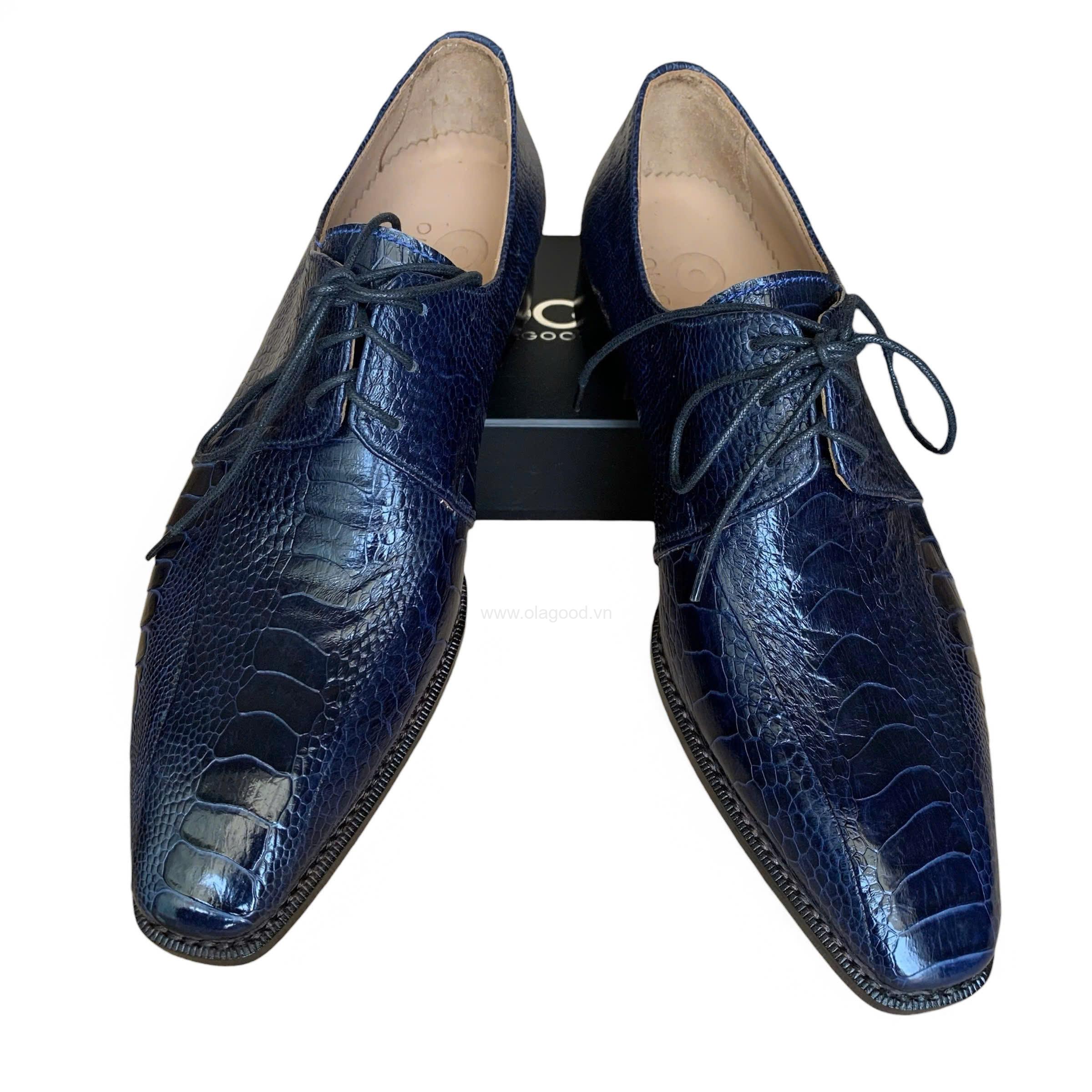 Giày nam da chân đà điểu xanh Navi goodyear handmade– GNGYX012D - Hình ảnh 4