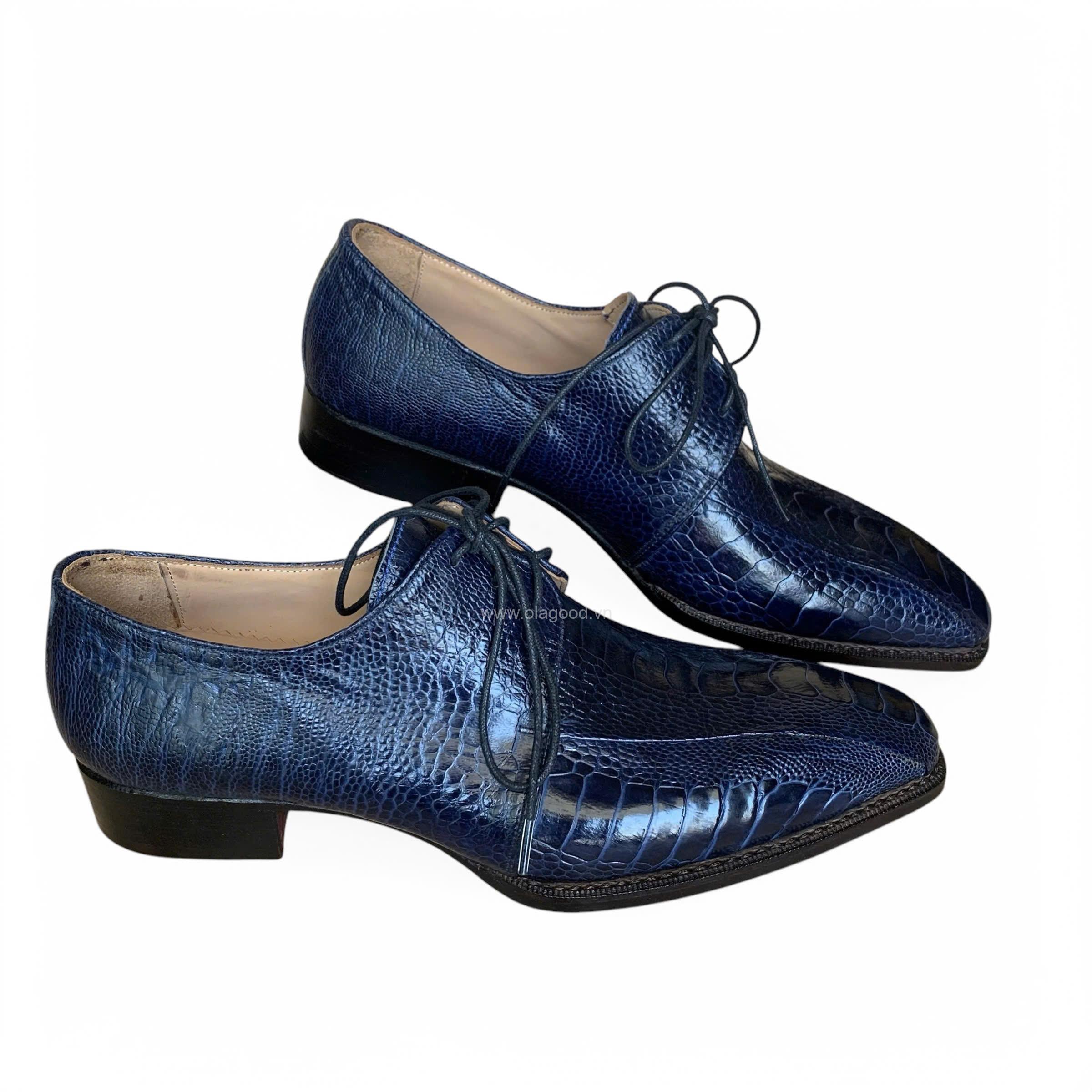Giày nam da chân đà điểu xanh Navi goodyear handmade– GNGYX012D - Hình ảnh 6