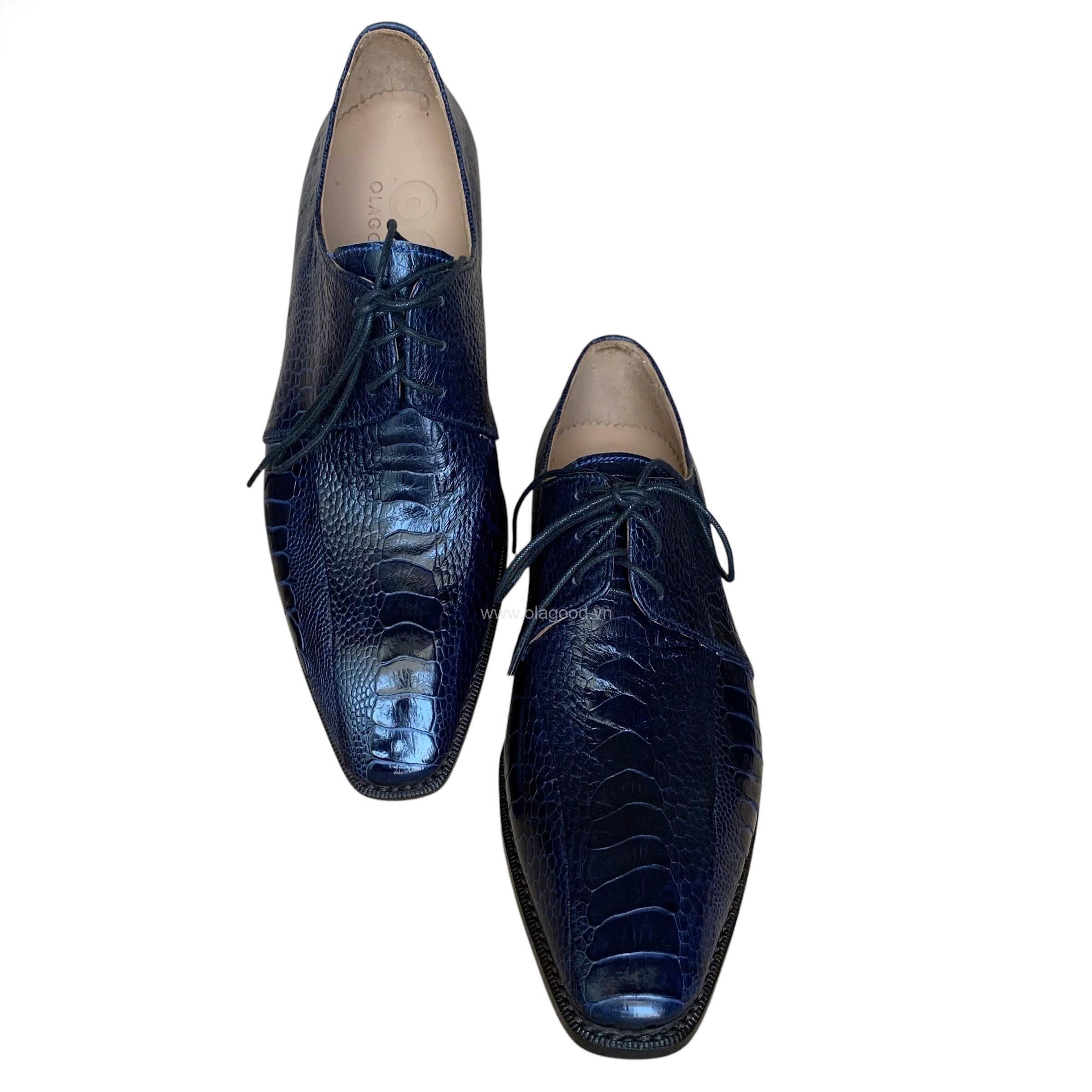 Giày nam da chân đà điểu xanh Navi goodyear handmade– GNGYX012D - Hình ảnh 7