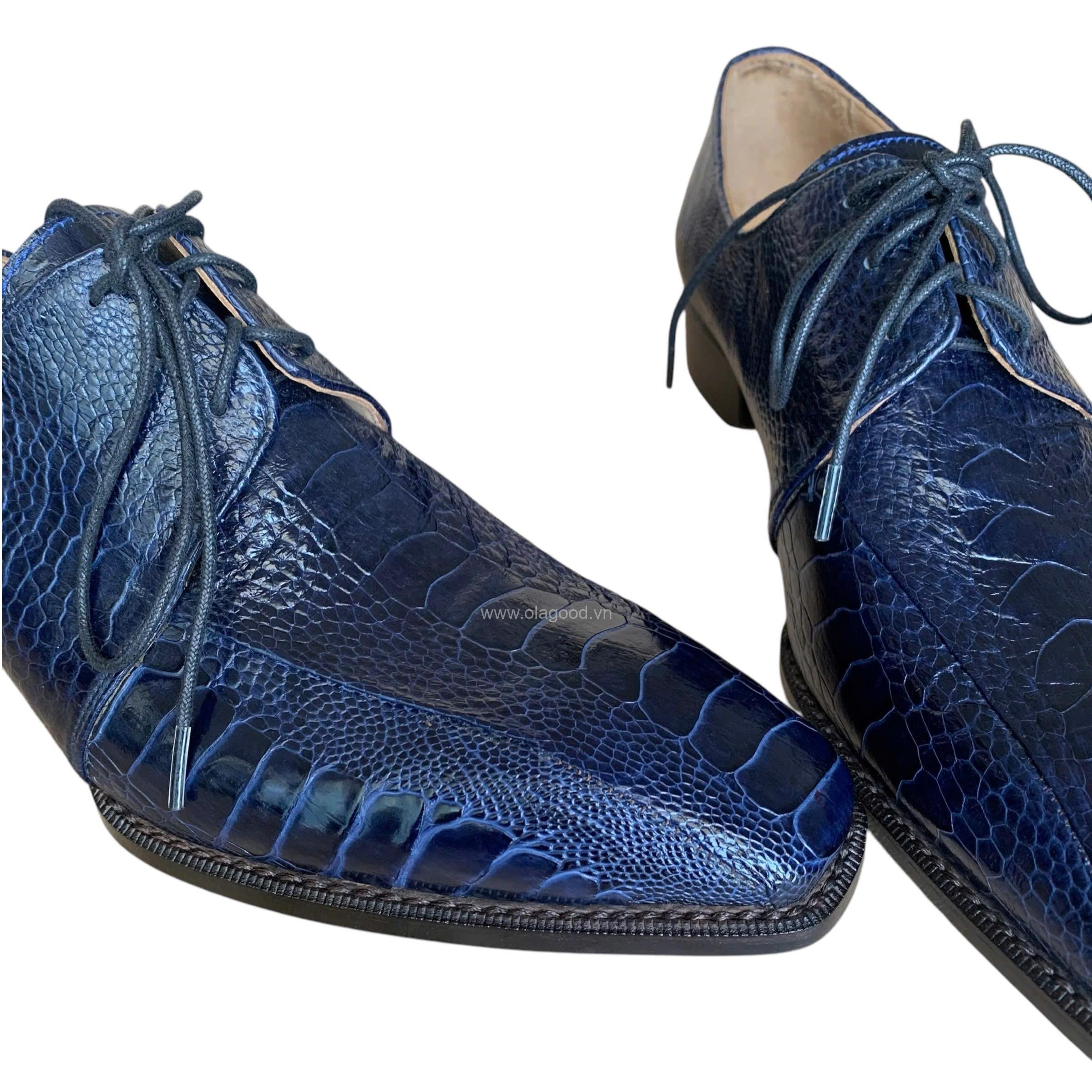 Giày nam da chân đà điểu xanh Navi goodyear handmade– GNGYX012D - Hình ảnh 9