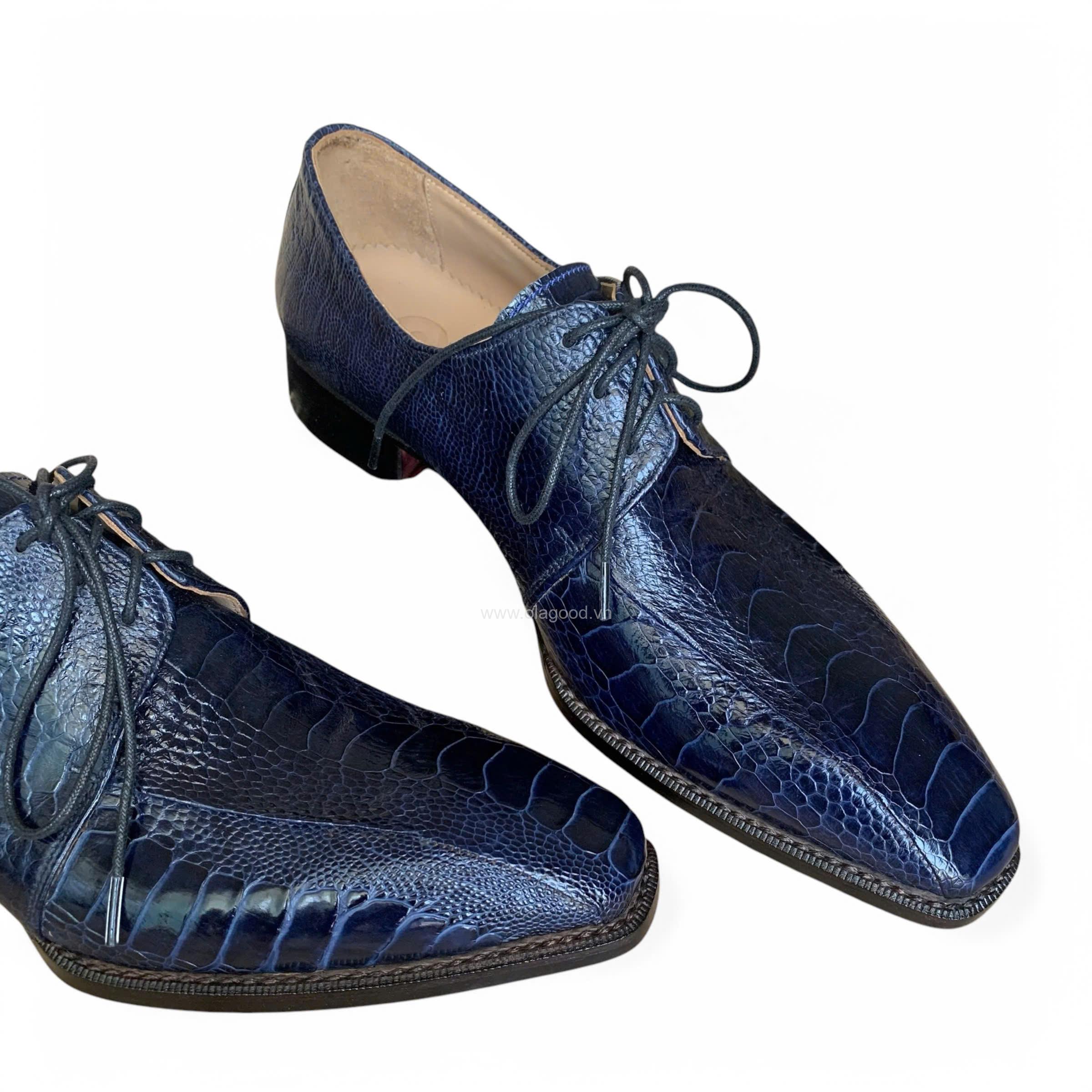 Giày nam da chân đà điểu xanh Navi goodyear handmade– GNGYX012D - Hình ảnh 10