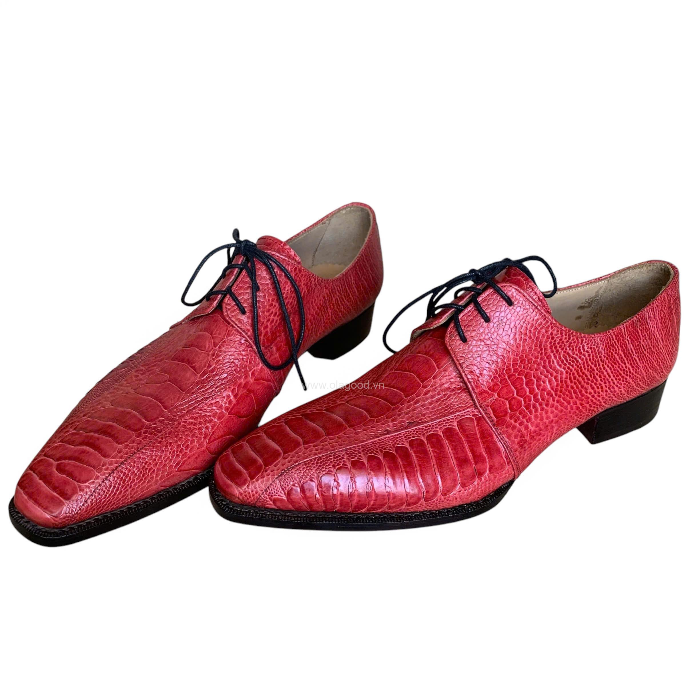 Giày nam da chân đà điểu màu đỏ goodyear handmade– GNGYD013D