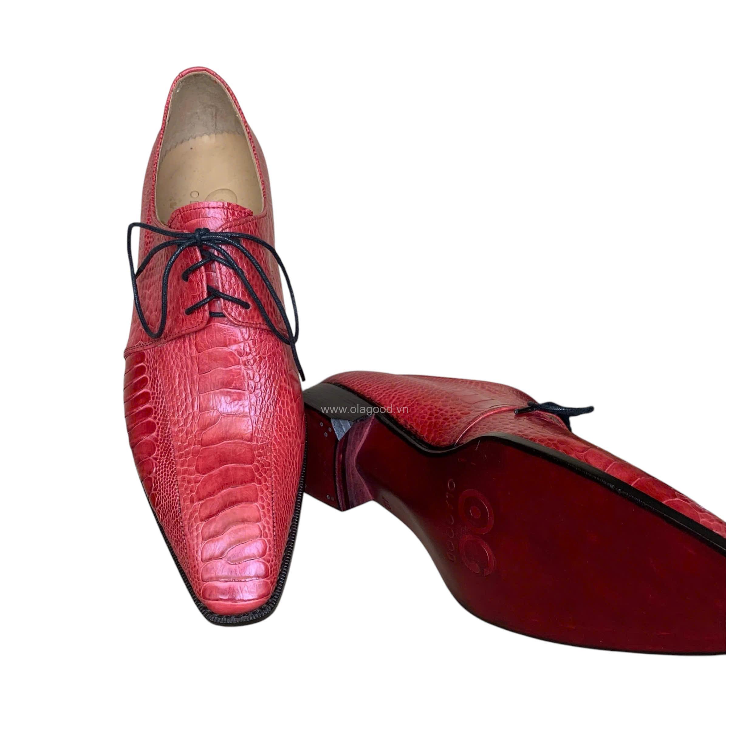 Giày nam da chân đà điểu màu đỏ goodyear handmade– GNGYD013D - Hình ảnh 11