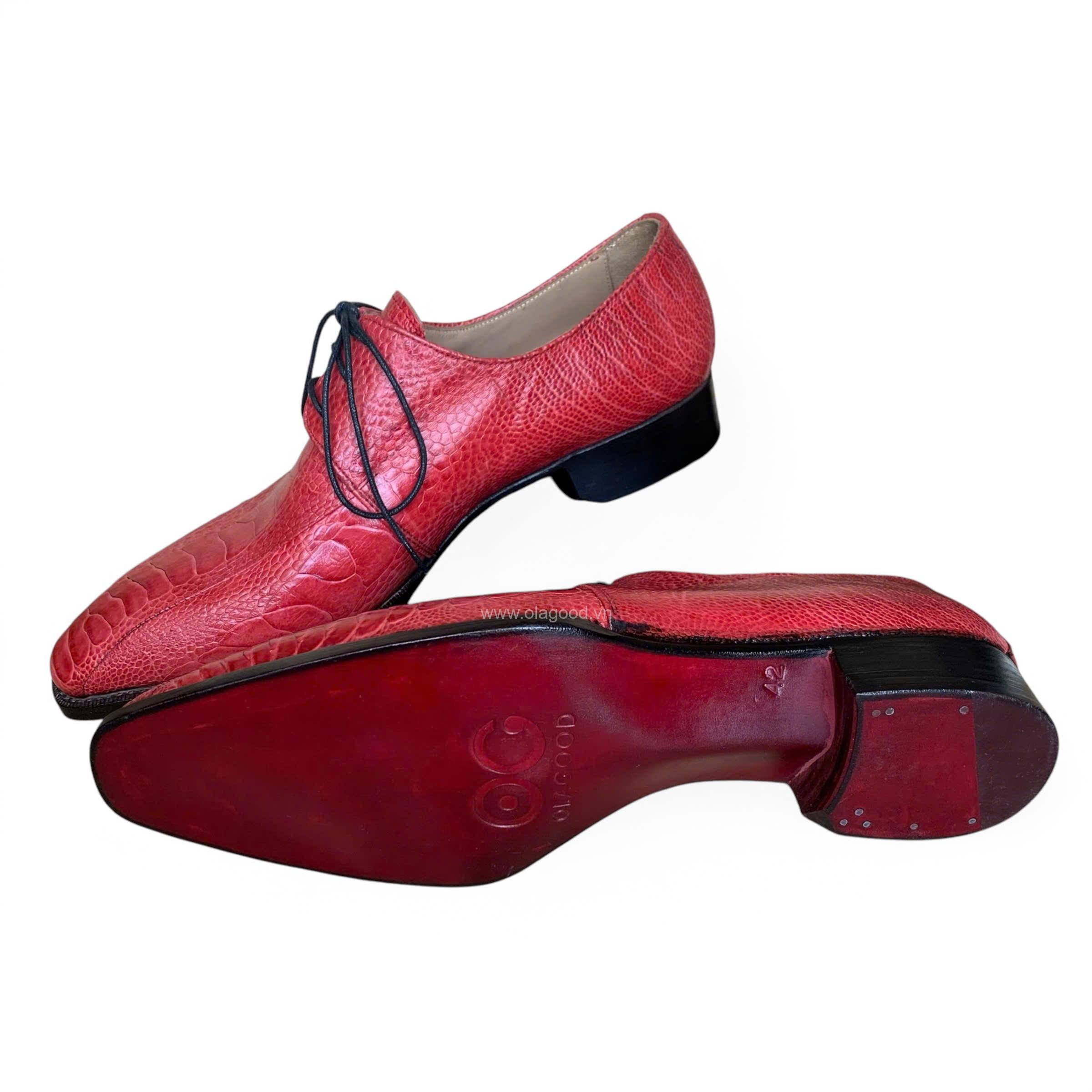 Giày nam da chân đà điểu màu đỏ goodyear handmade– GNGYD013D - Hình ảnh 12