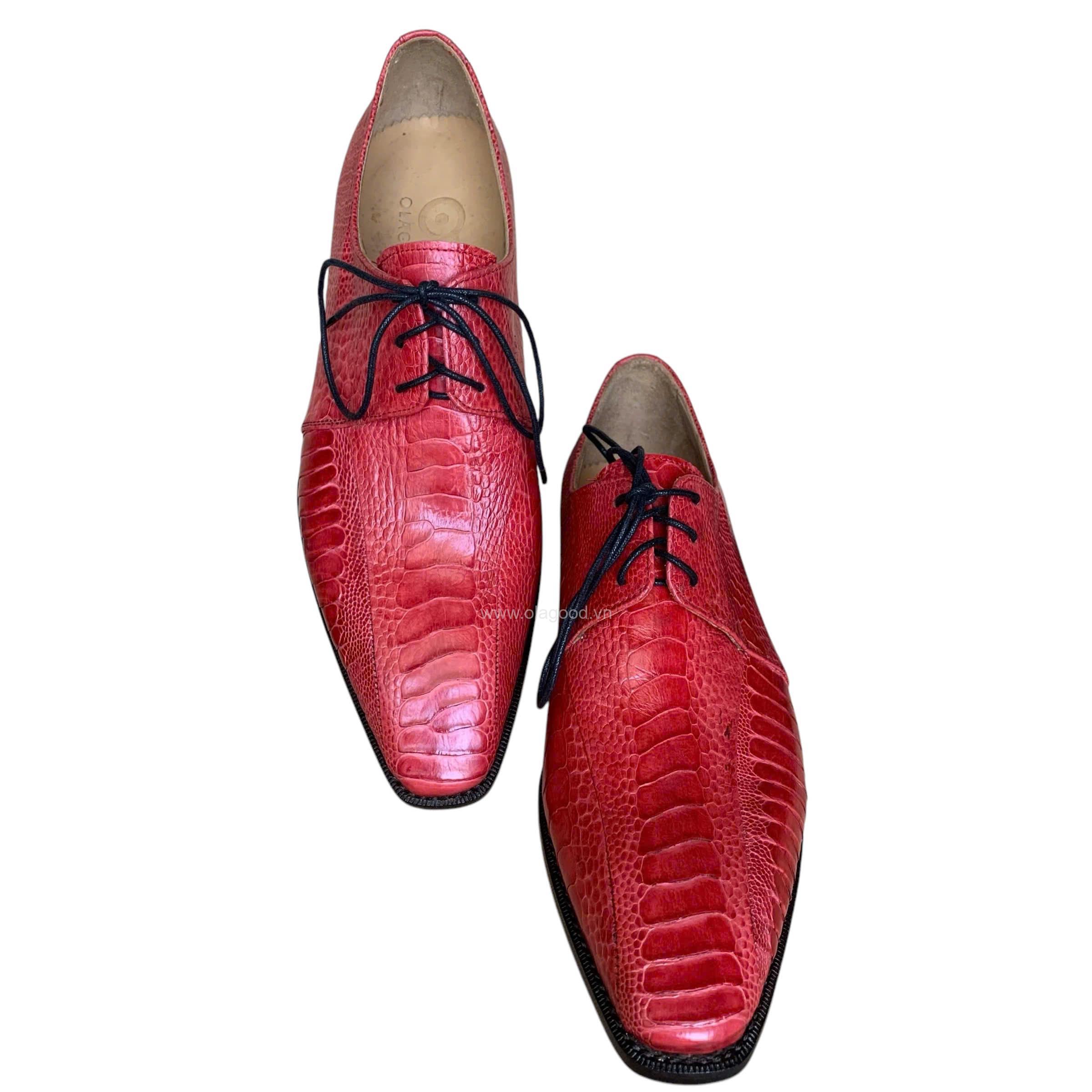 Giày nam da chân đà điểu màu đỏ goodyear handmade– GNGYD013D - Hình ảnh 8