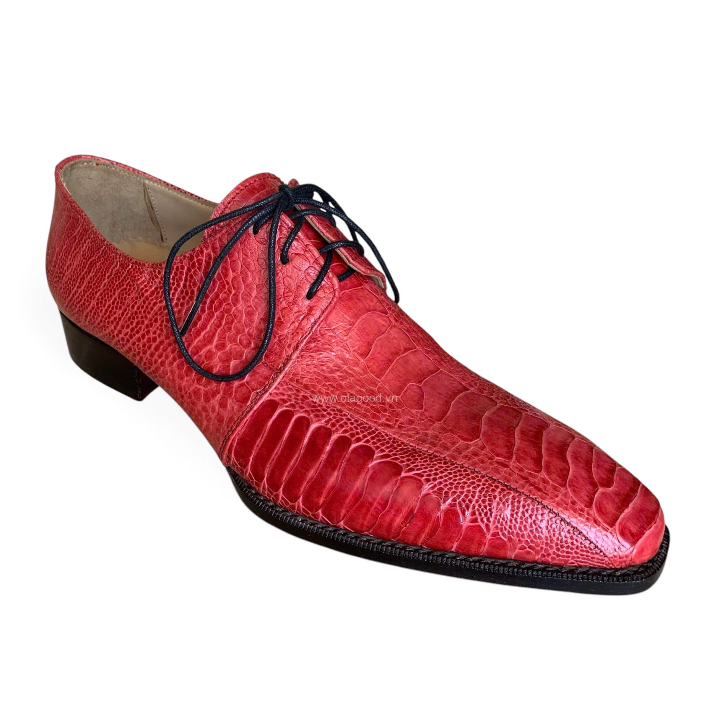 Giày nam da chân đà điểu màu đỏ goodyear handmade– GNGYD013D - Hình ảnh 9