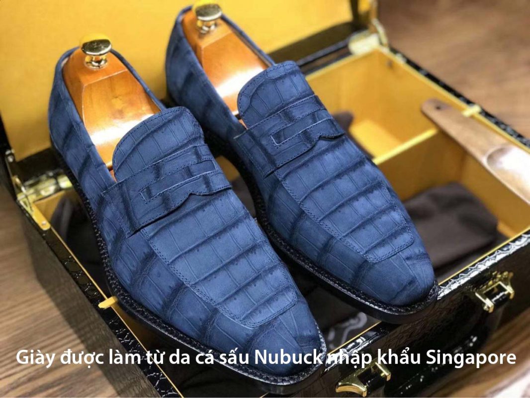 giày được làm từ da cá sấu Nubuck nhập khẩu Singapore