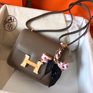 Túi xách đeo vai Hermes Constance 19 màu nâu cafe - HCN023