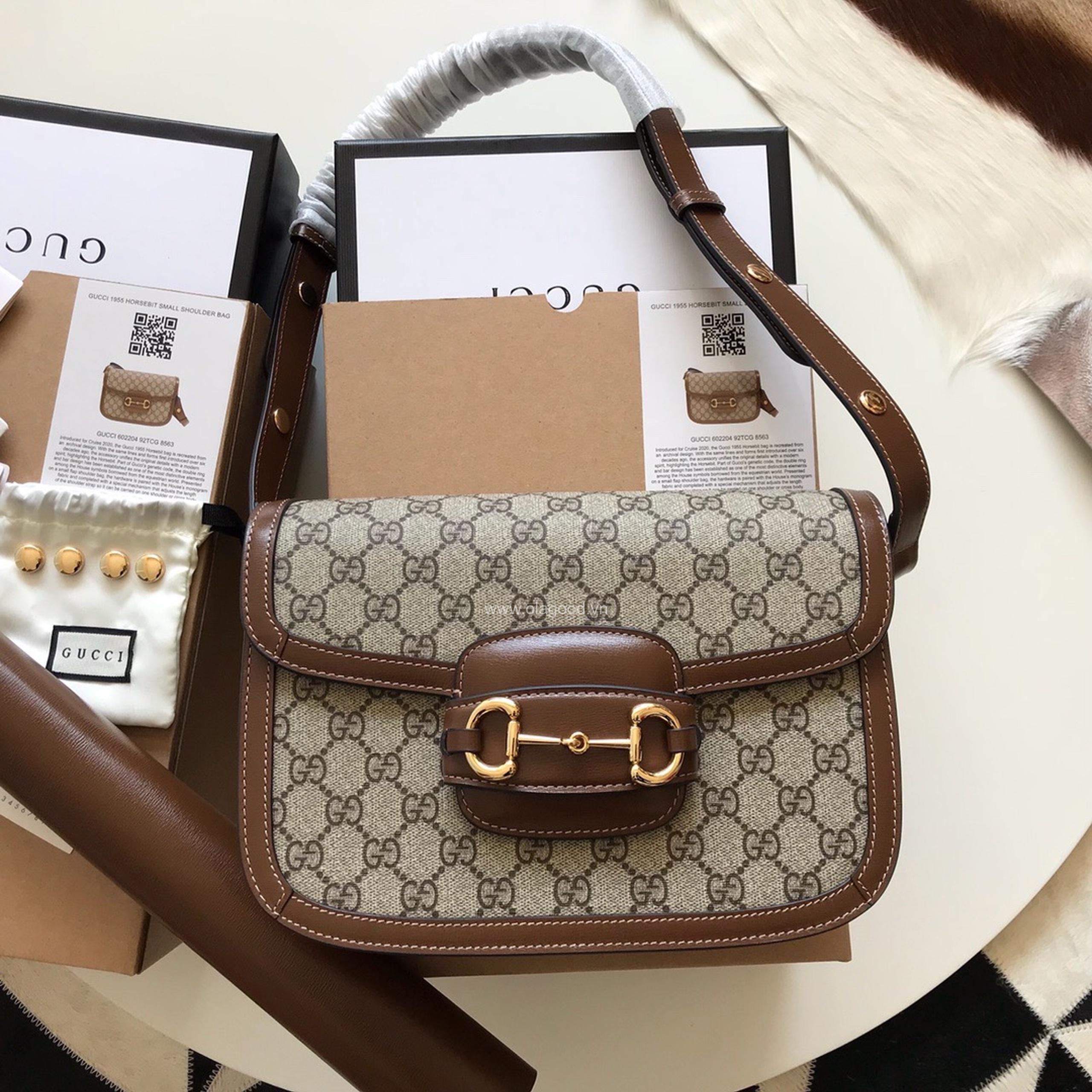 Túi xách khóa ngựa Gucci 1995 viền nâu - GCL95022