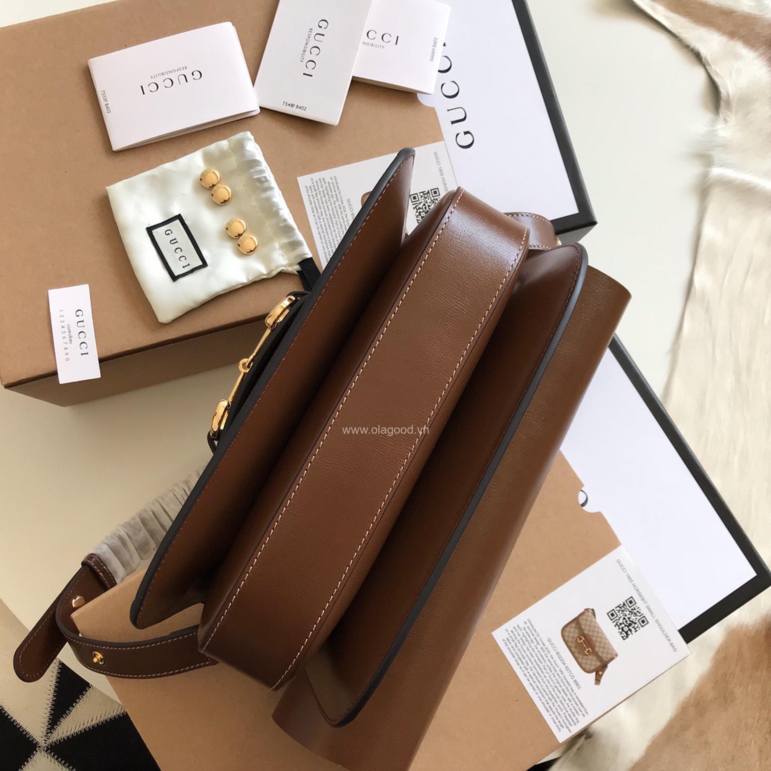 Túi xách khóa ngựa Gucci 1995 viền nâu - GCL95022 - Hình ảnh 4
