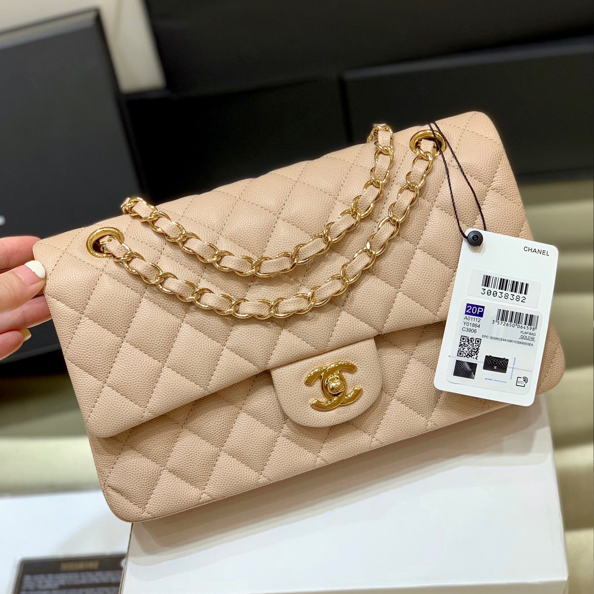 Túi Chanel classic 25 handbag da hạt màu kem - CCK022 - Olagood