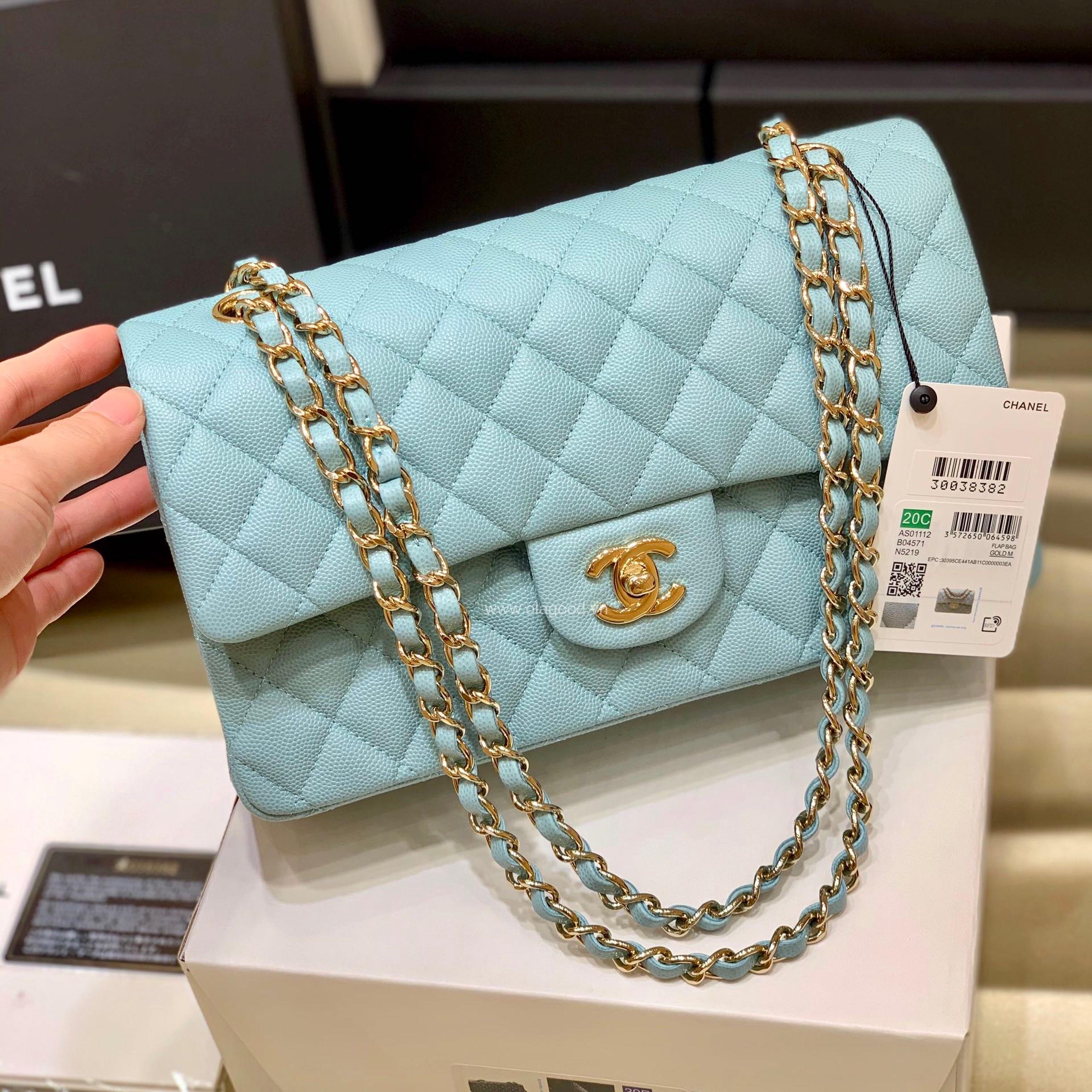 Túi Chanel classic 25 handbag da hạt màu xanh nhạt - CCX023