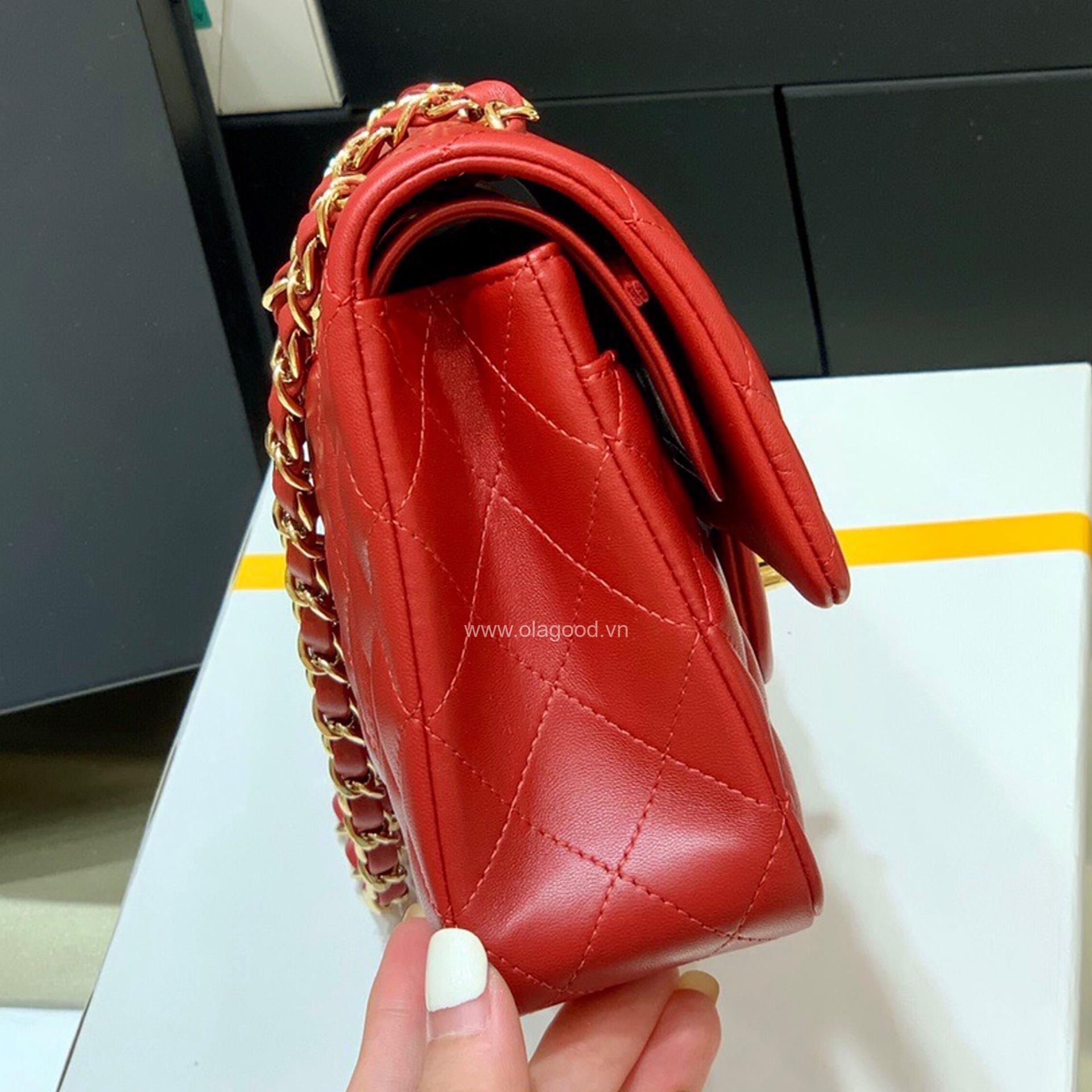 Túi Chanel classic 25 handbag da trơn màu đỏ - CCD025 - Hình ảnh 4