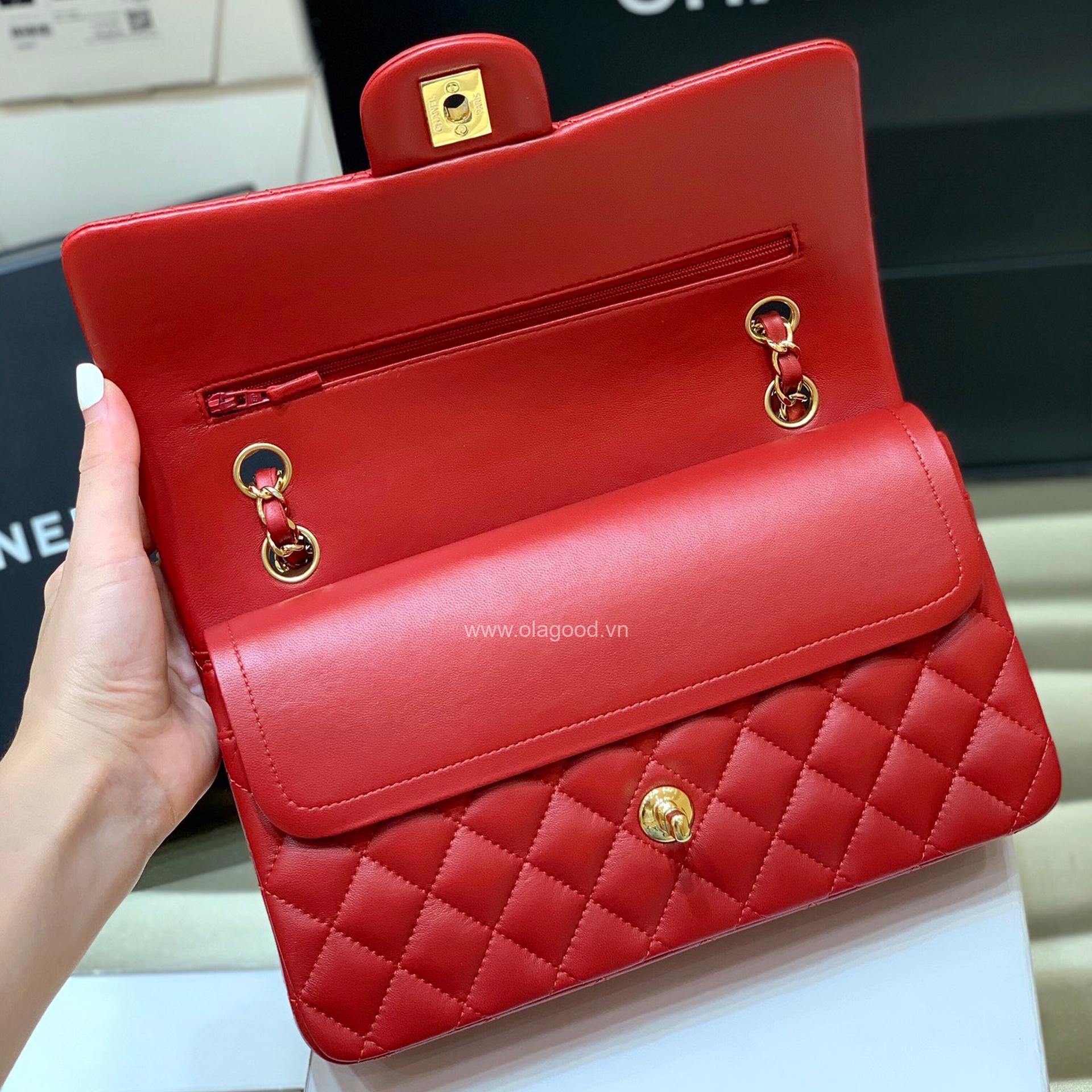 Túi Chanel classic 25 handbag da trơn màu đỏ - CCD025 - Hình ảnh 5