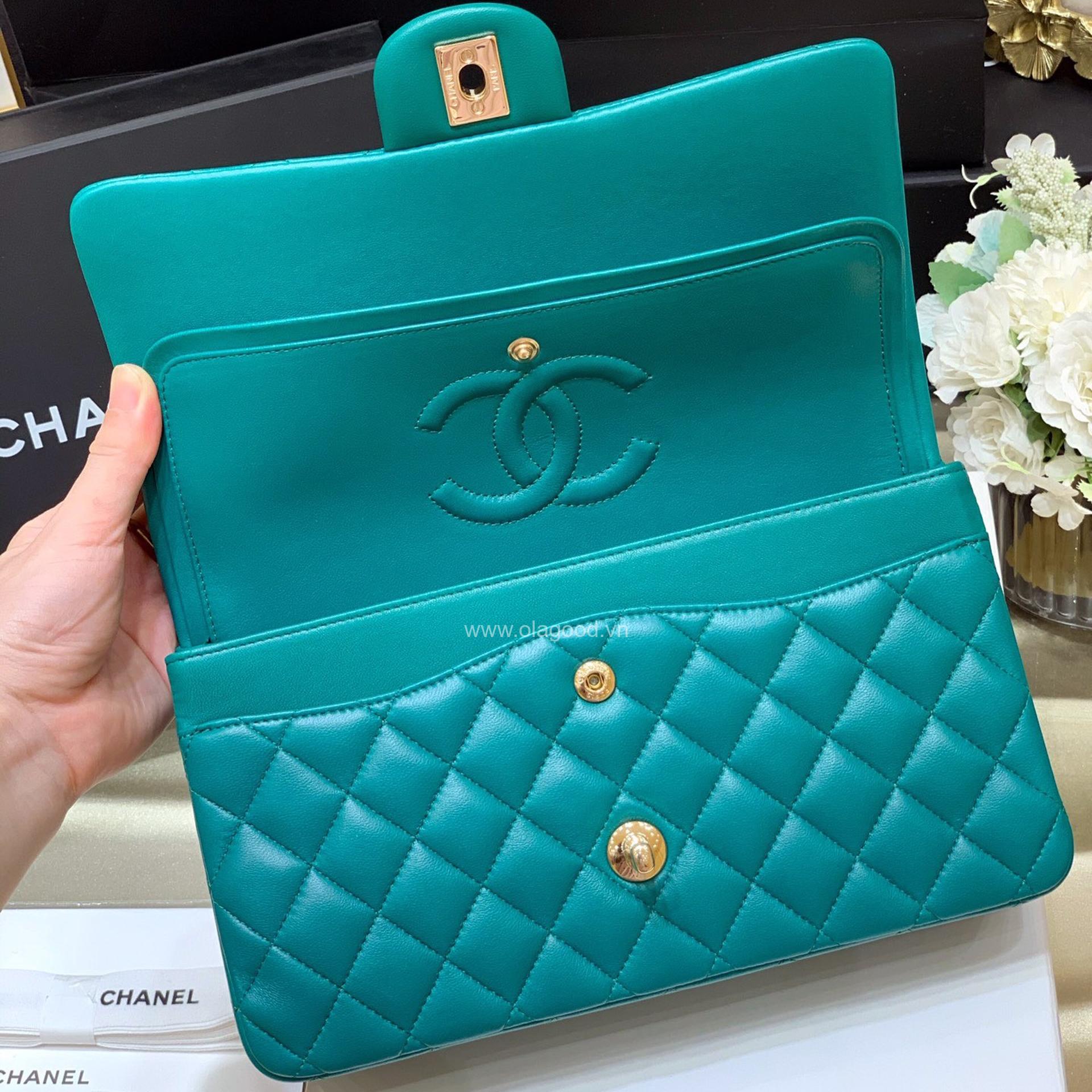 Túi Chanel classic 25 handbag da trơn màu xanh ngọc - CCX026 - Hình ảnh 6