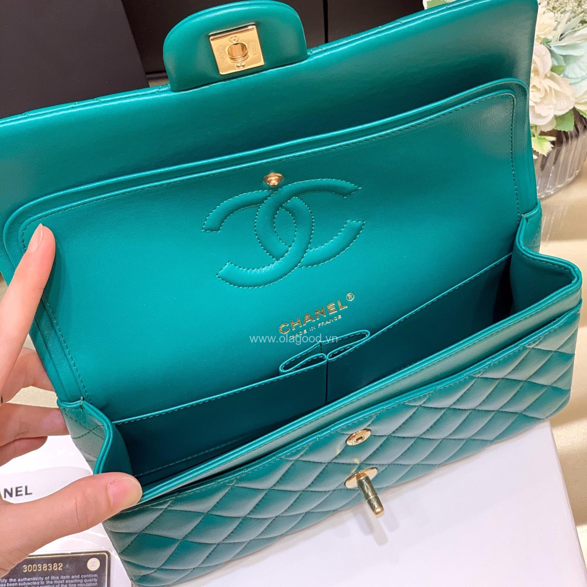 Túi Chanel classic 25 handbag da trơn màu xanh ngọc - CCX026 - Hình ảnh 7