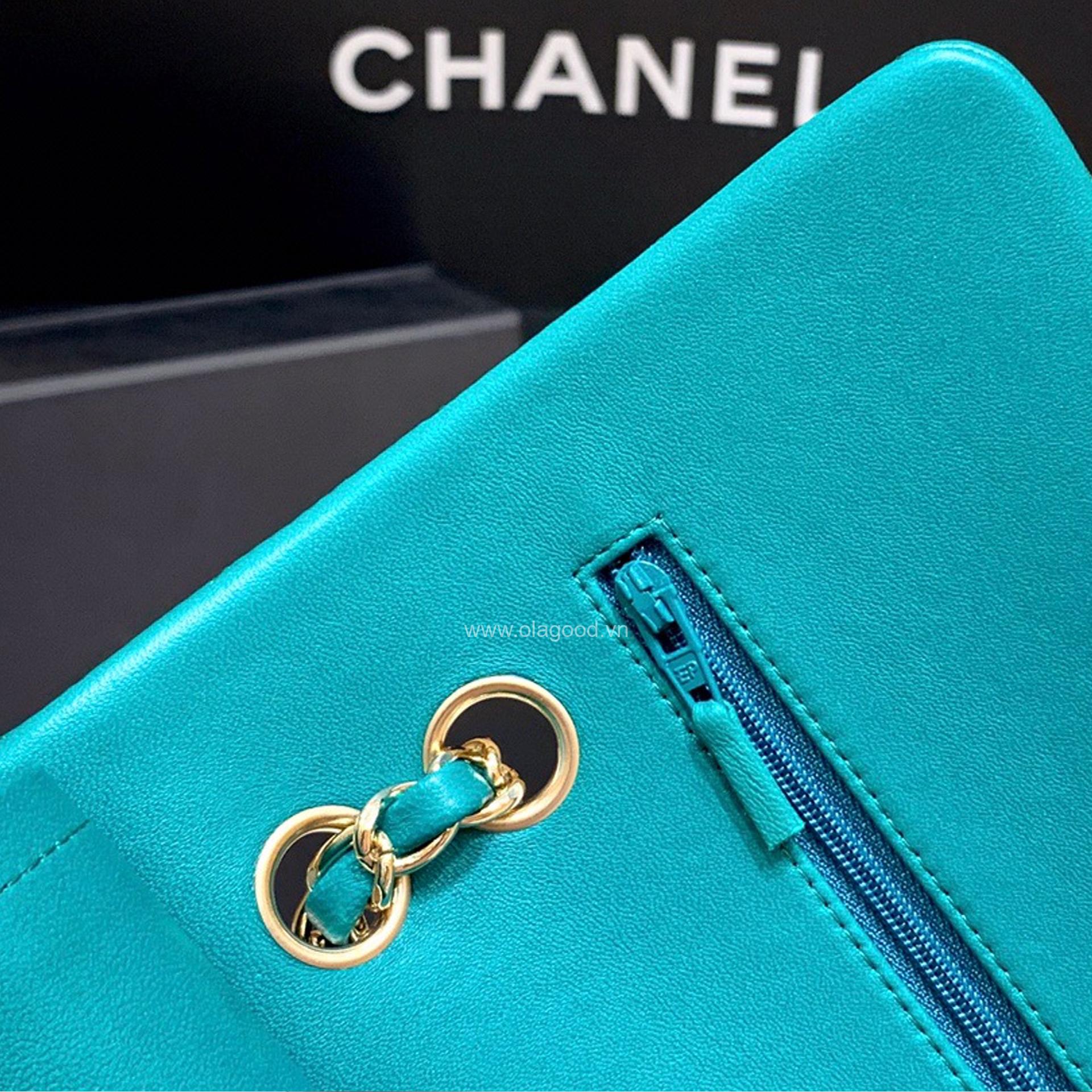 Túi Chanel classic 25 handbag da trơn màu xanh ngọc - CCX026 - Hình ảnh 9