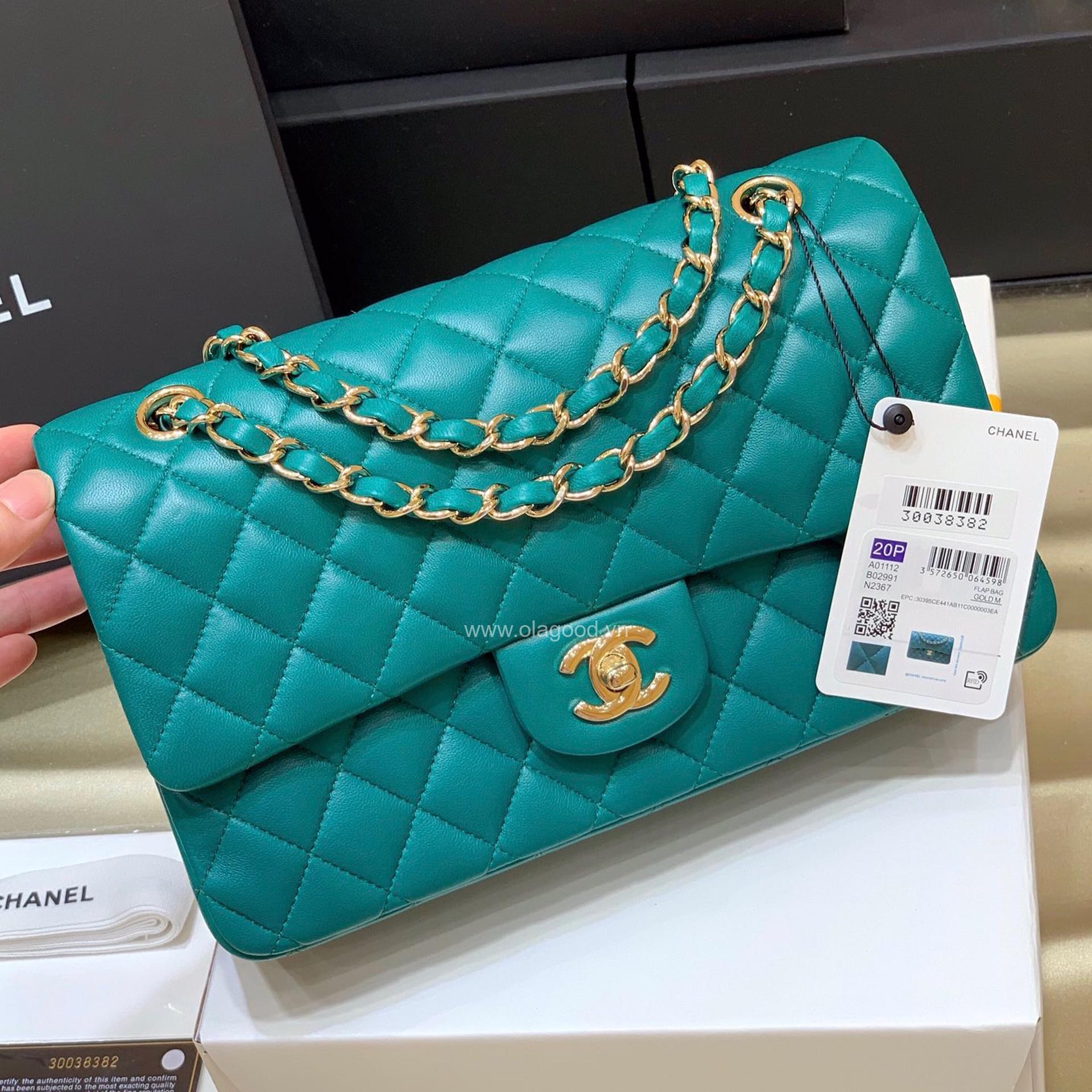 Túi Chanel classic 25 handbag da trơn màu xanh ngọc - CCX026 - Hình ảnh 3