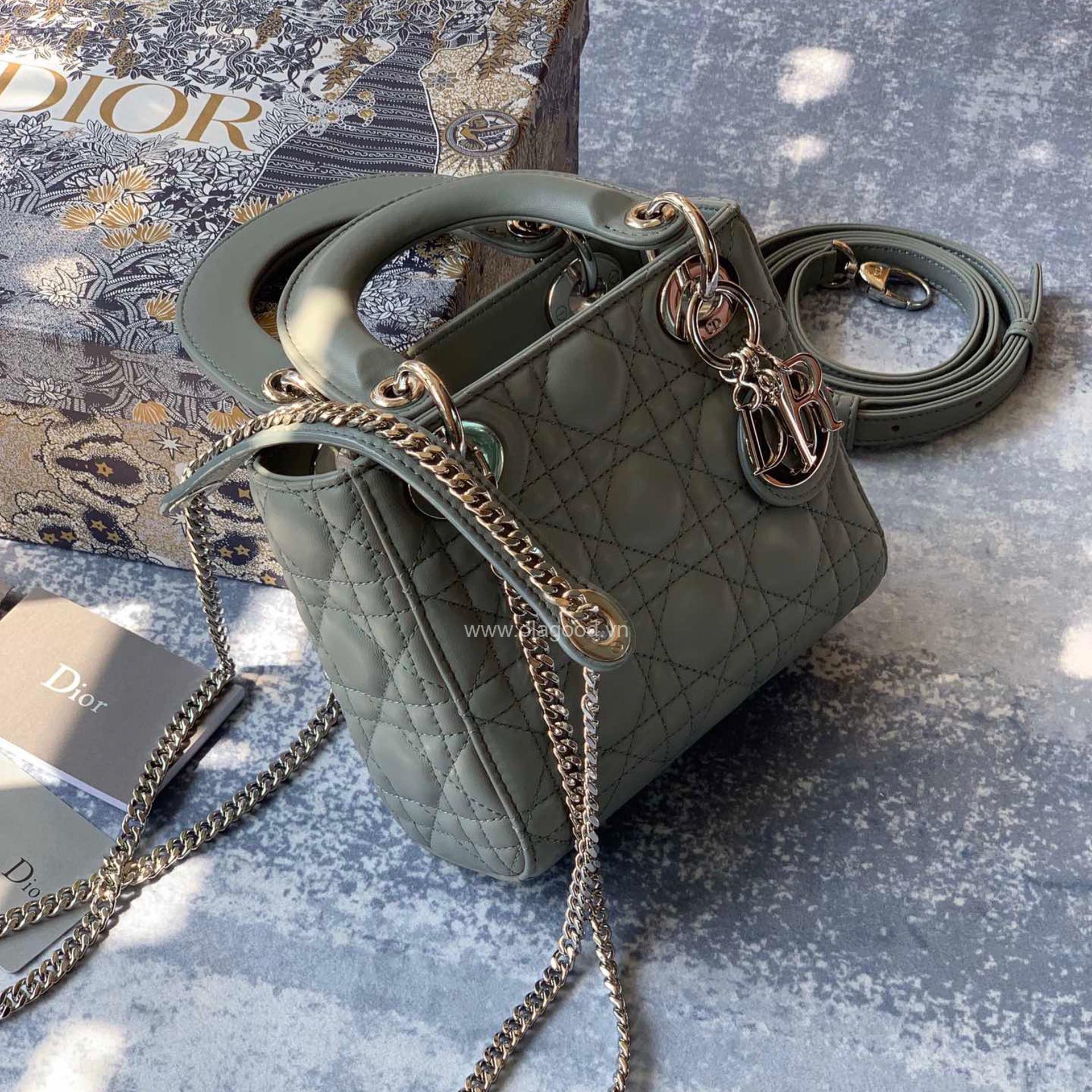 Túi xách dior lady 3 mắt màu xám xanh - DOLX021 - Hình ảnh 2