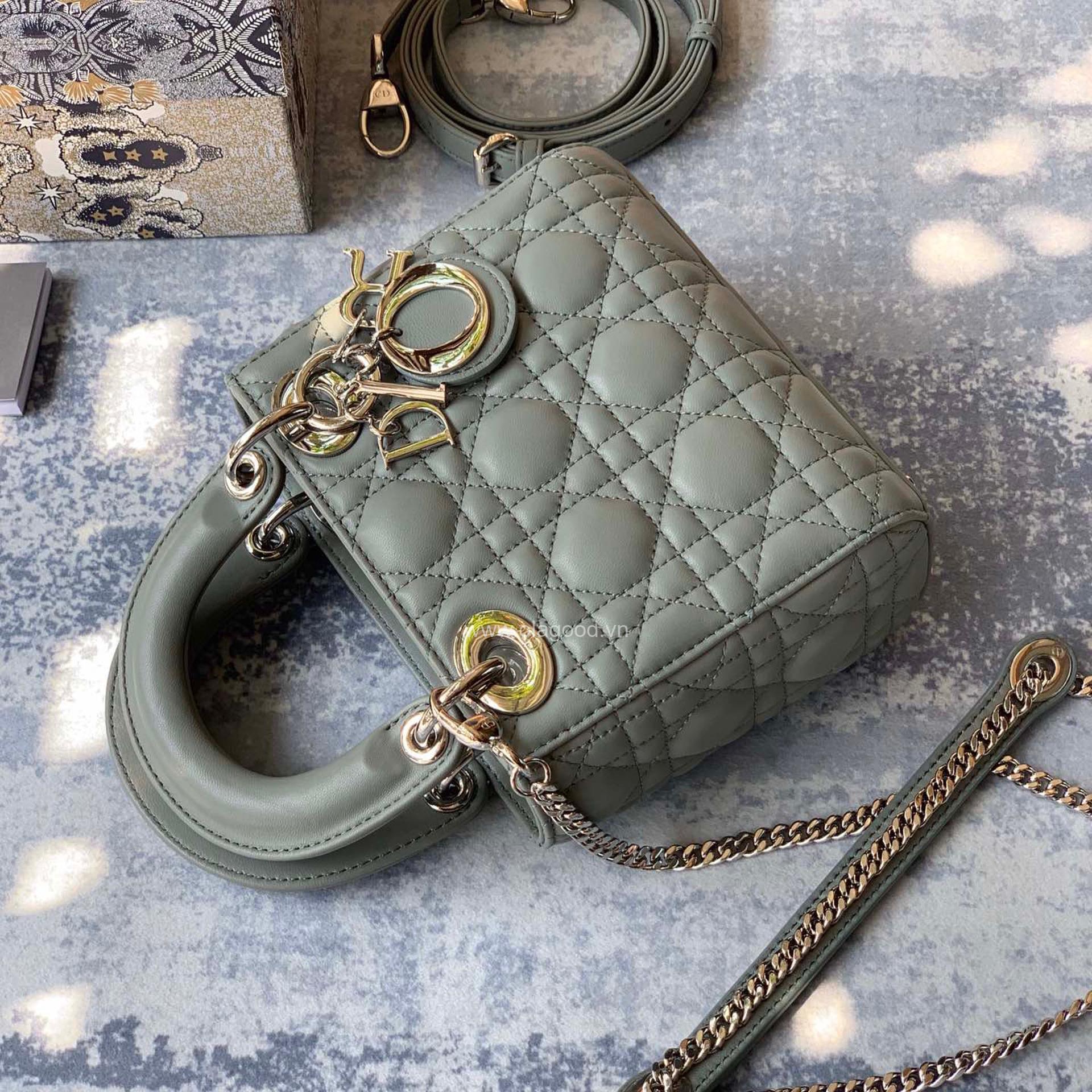 Túi xách dior lady 3 mắt màu xám xanh - DOLX021 - Hình ảnh 4