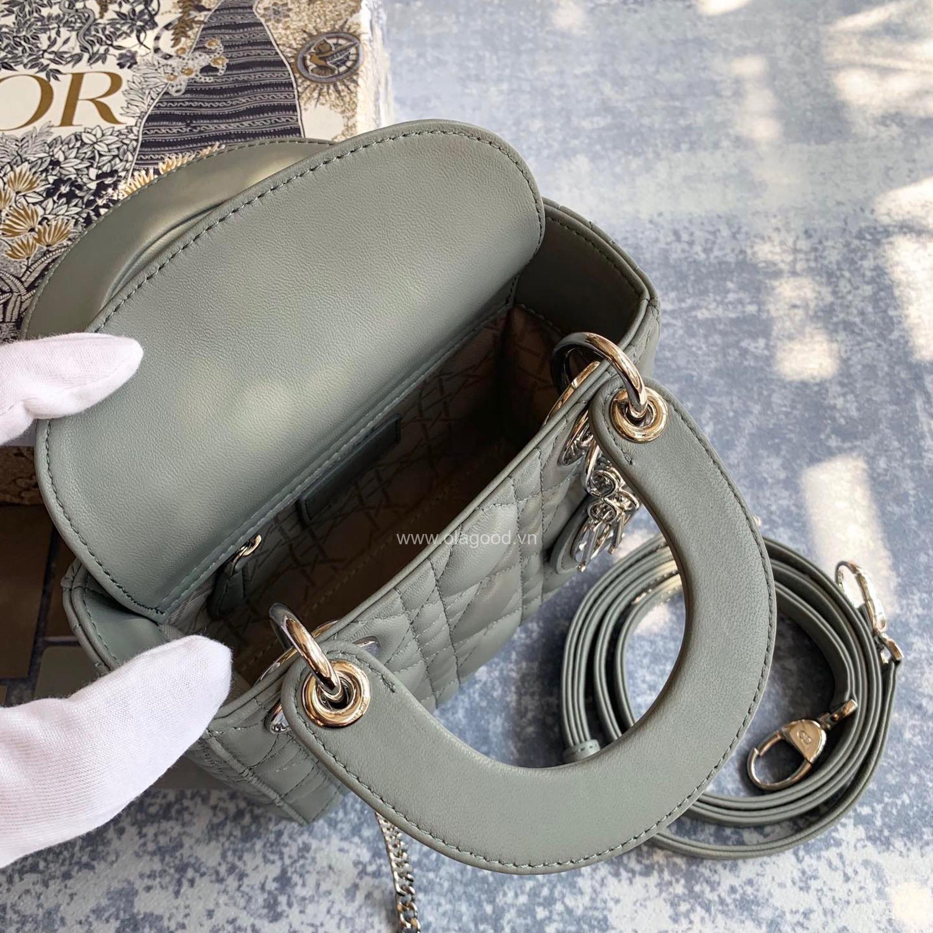 Túi xách dior lady 3 mắt màu xám xanh - DOLX021 - Hình ảnh 7