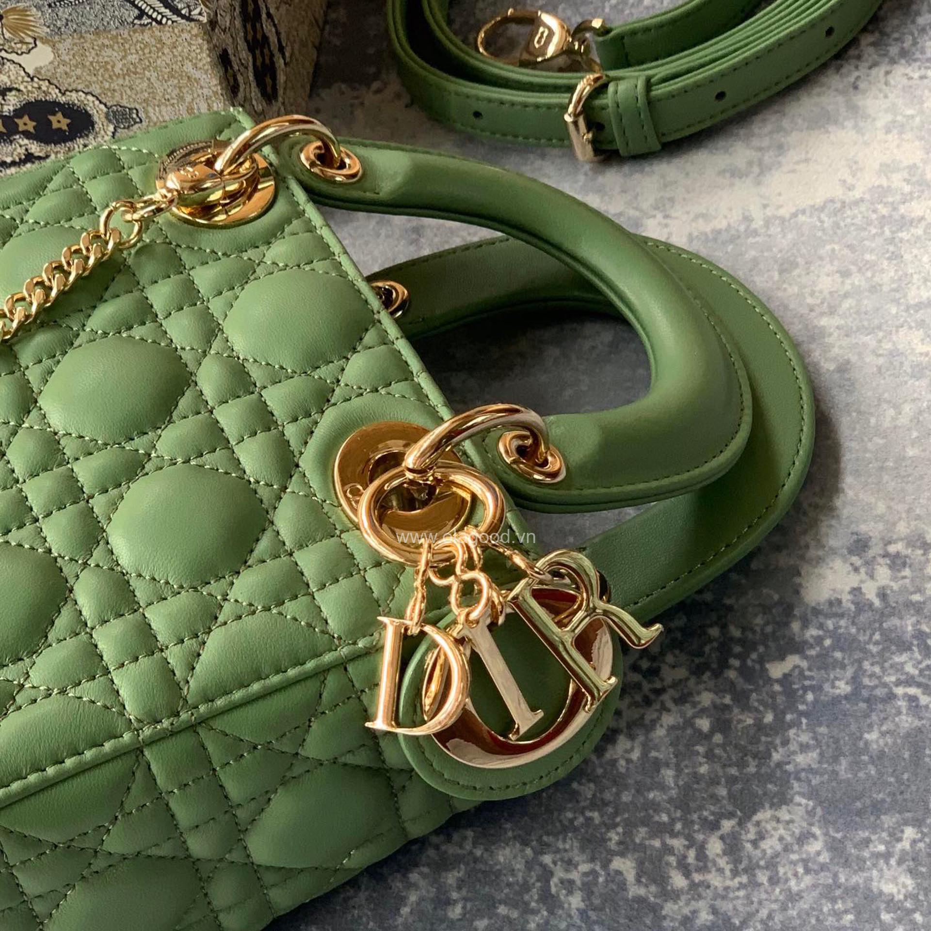 Túi xách dior lady 3 mắt màu xanh lá - DOLX022 - Hình ảnh 4