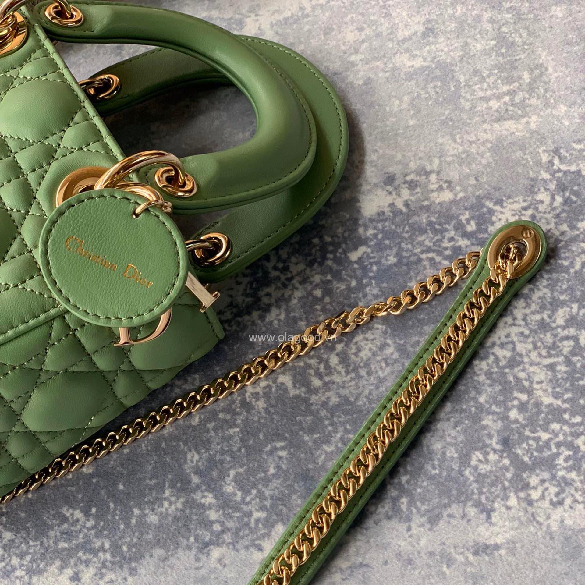 Túi xách dior lady 3 mắt màu xanh lá - DOLX022 - Hình ảnh 6