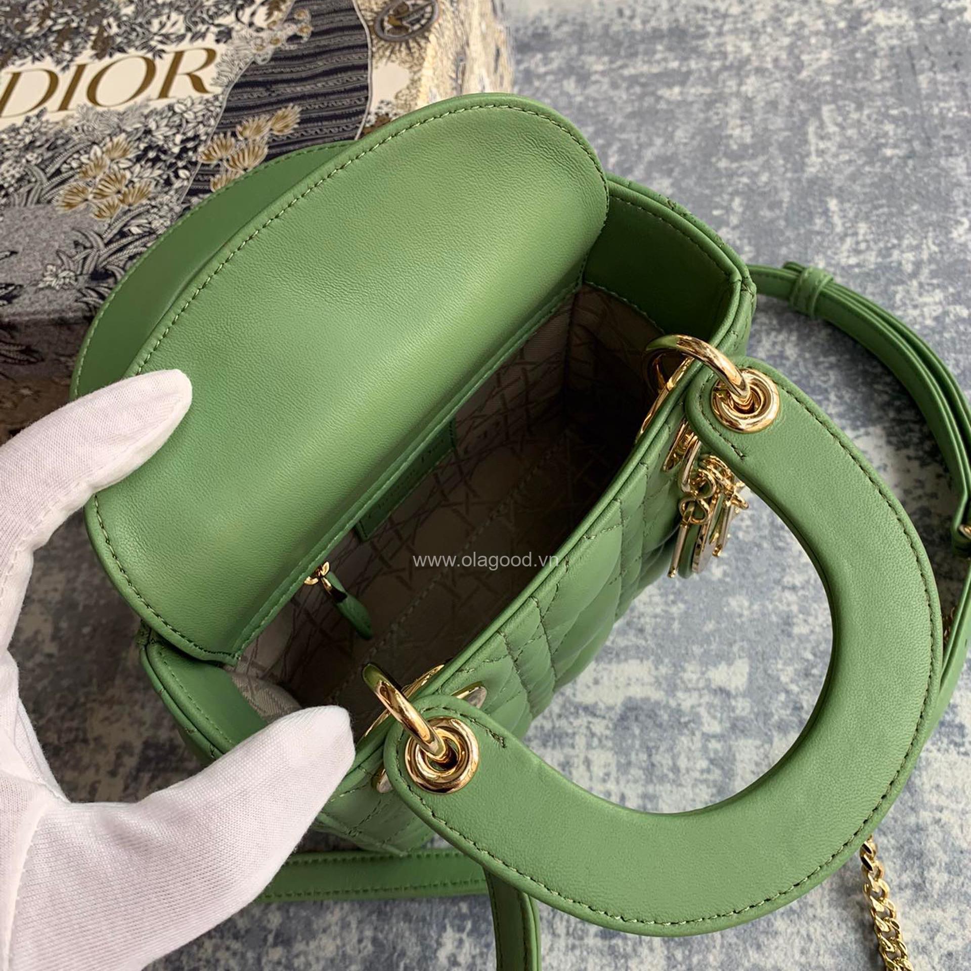 Túi xách dior lady 3 mắt màu xanh lá - DOLX022 - Hình ảnh 7