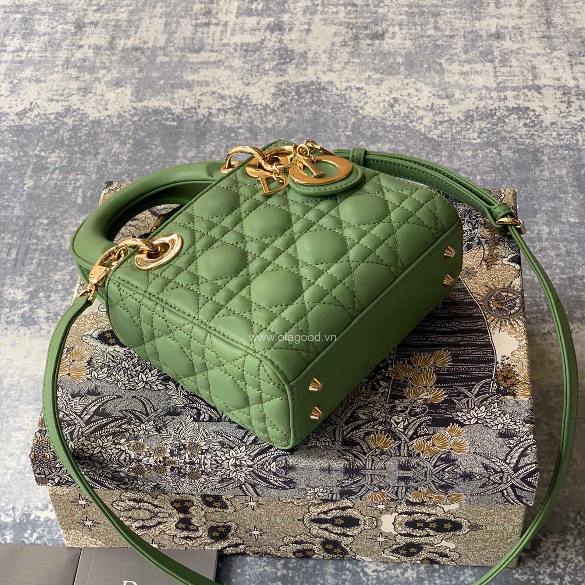 Túi xách dior lady 3 mắt màu xanh lá - DOLX022 - Hình ảnh 8