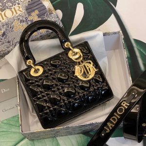 Túi xách dior lady 5 mắt da bóng màu đen - DOLD023