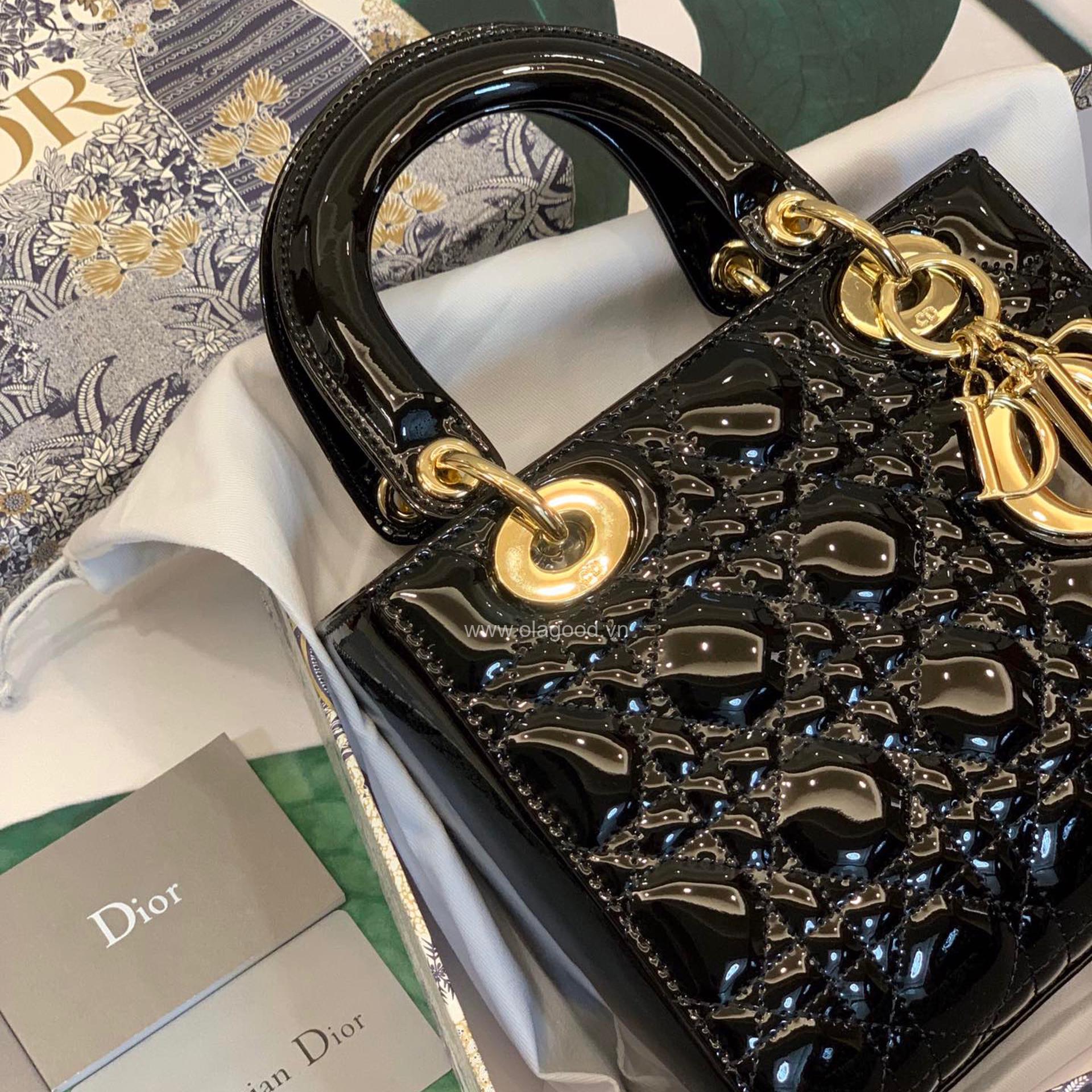Túi xách dior lady 5 mắt da bóng màu đen - DOLD023 - Hình ảnh 2