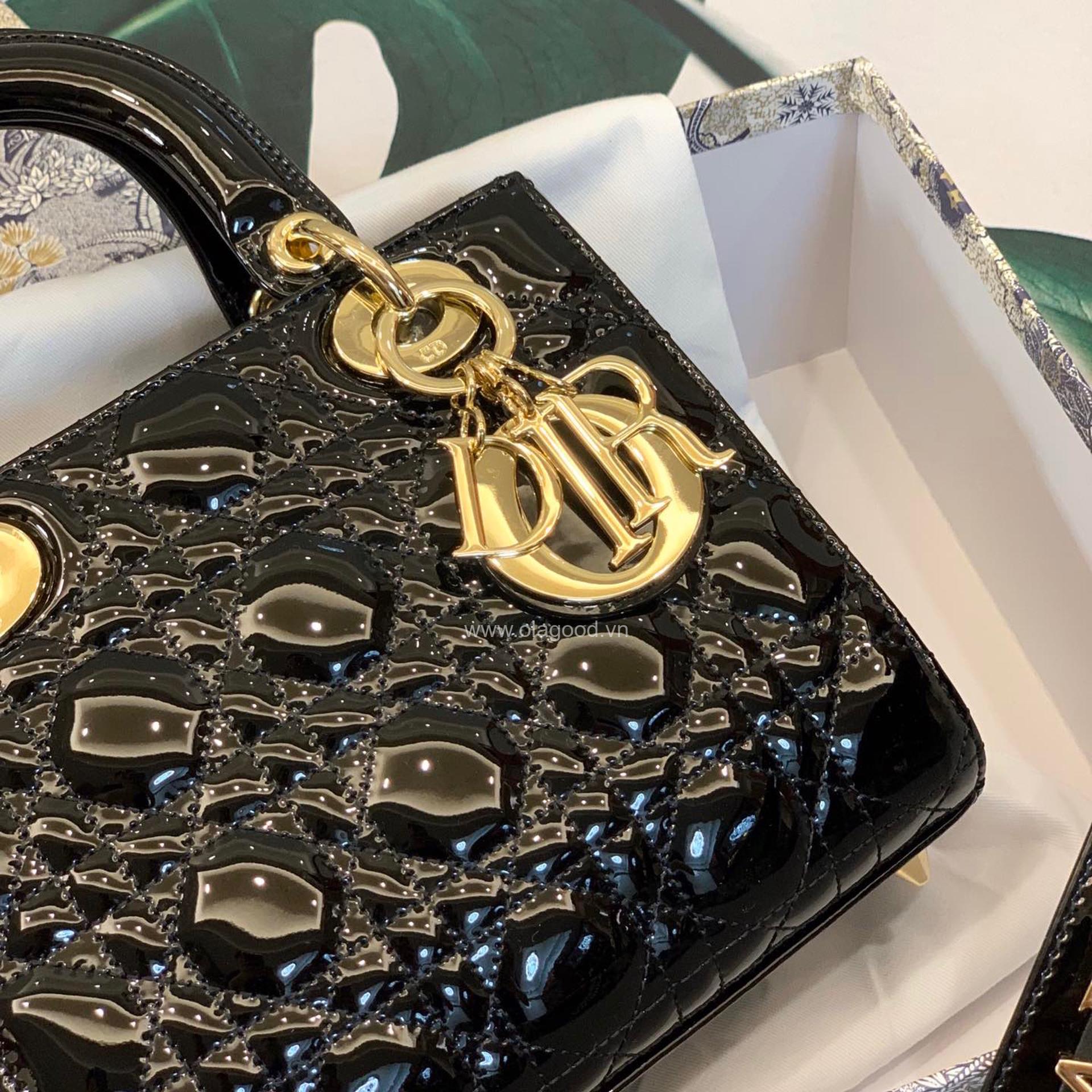 Túi xách dior lady 5 mắt da bóng màu đen - DOLD023 - Hình ảnh 3