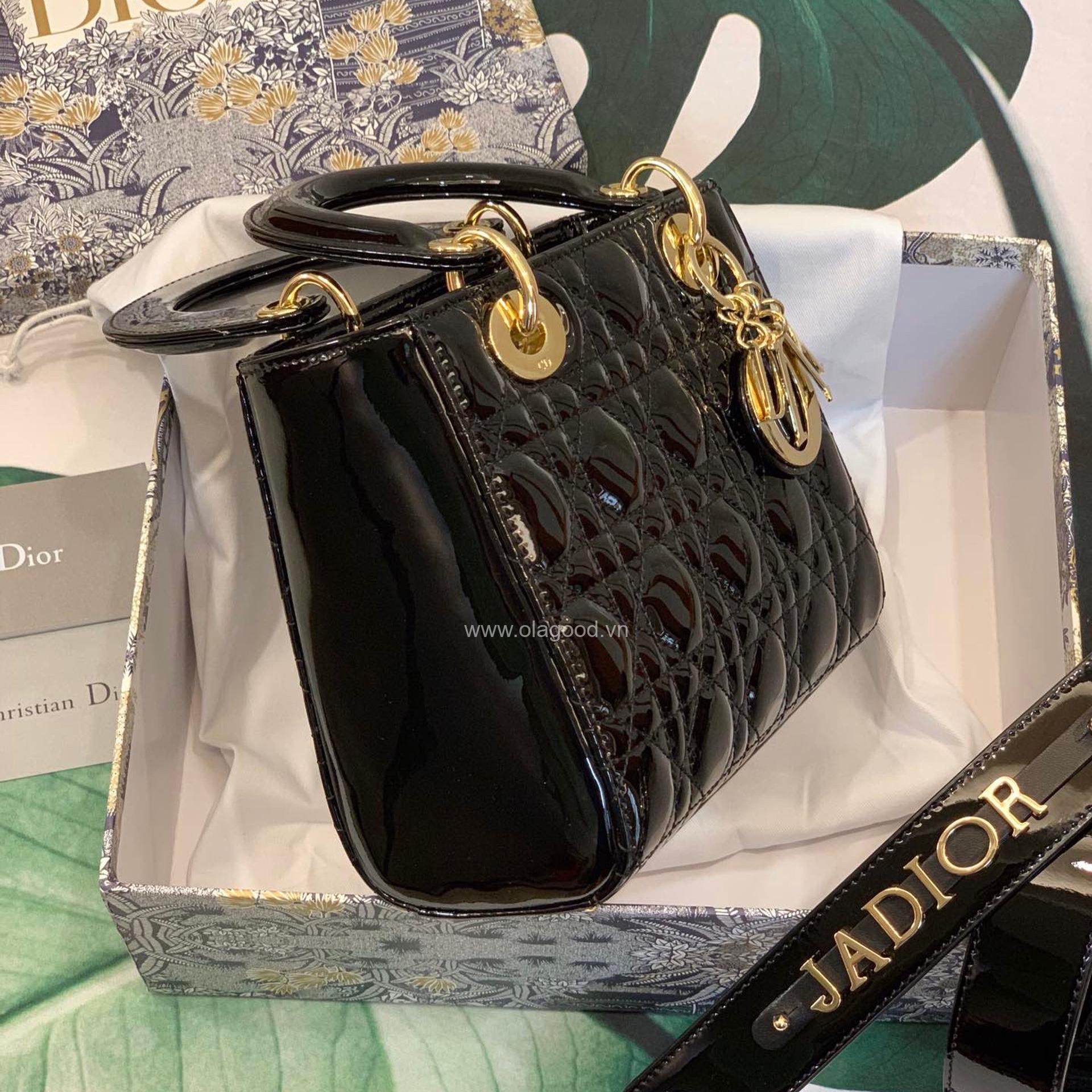 Túi xách dior lady 5 mắt da bóng màu đen - DOLD023 - Hình ảnh 5