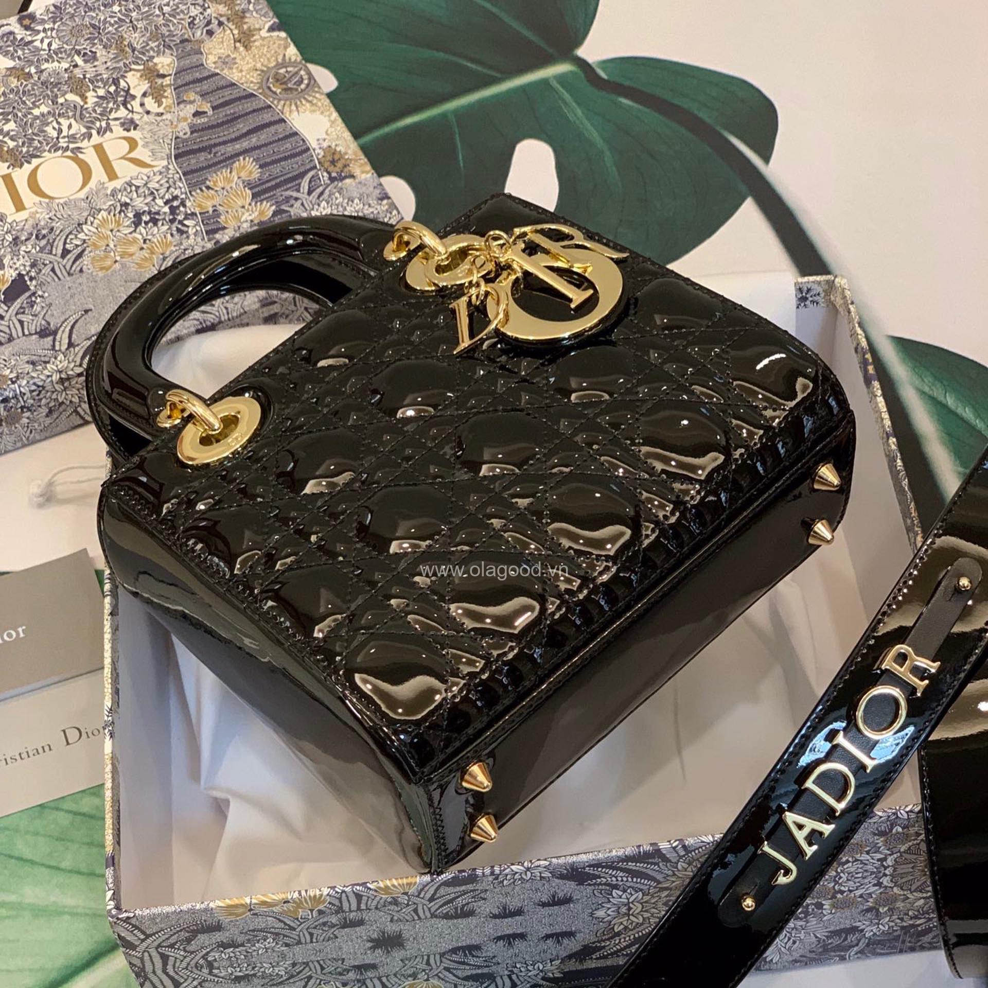 Túi xách dior lady 5 mắt da bóng màu đen - DOLD023 - Hình ảnh 8