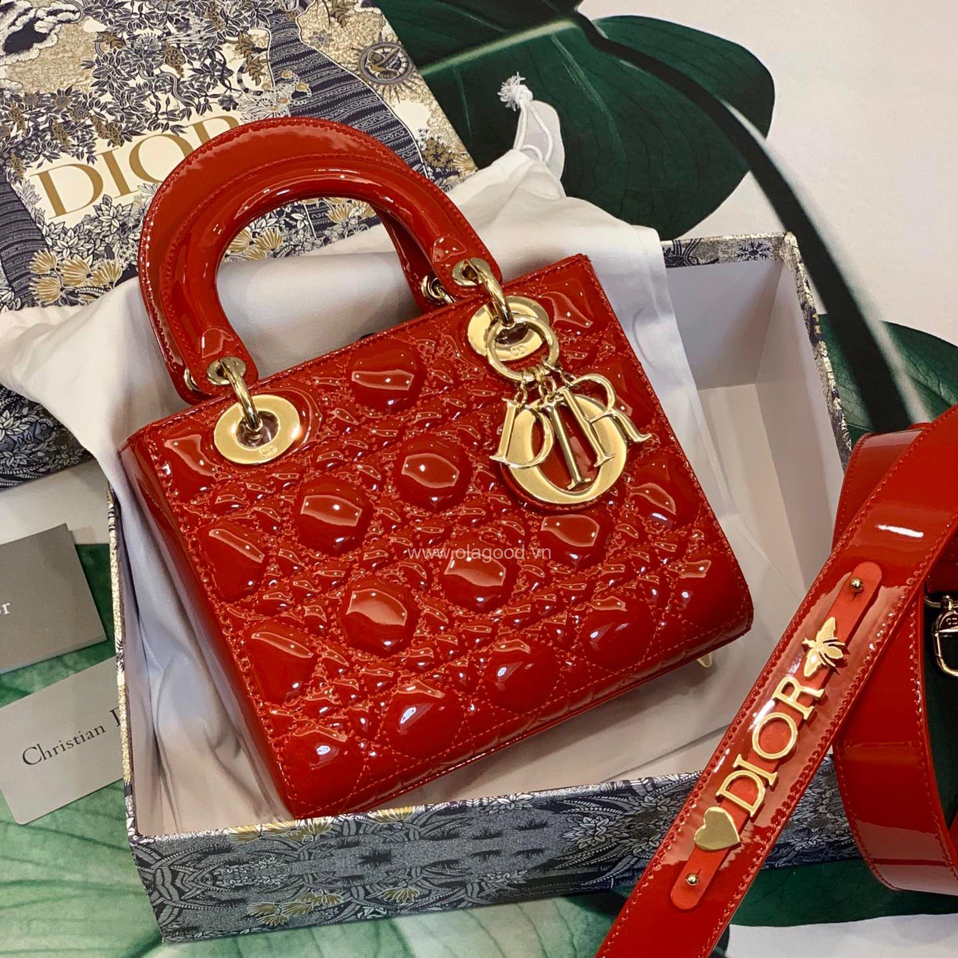 Túi xách dior lady 5 mắt da bóng màu đỏ - DOLD024 - Hình ảnh 2