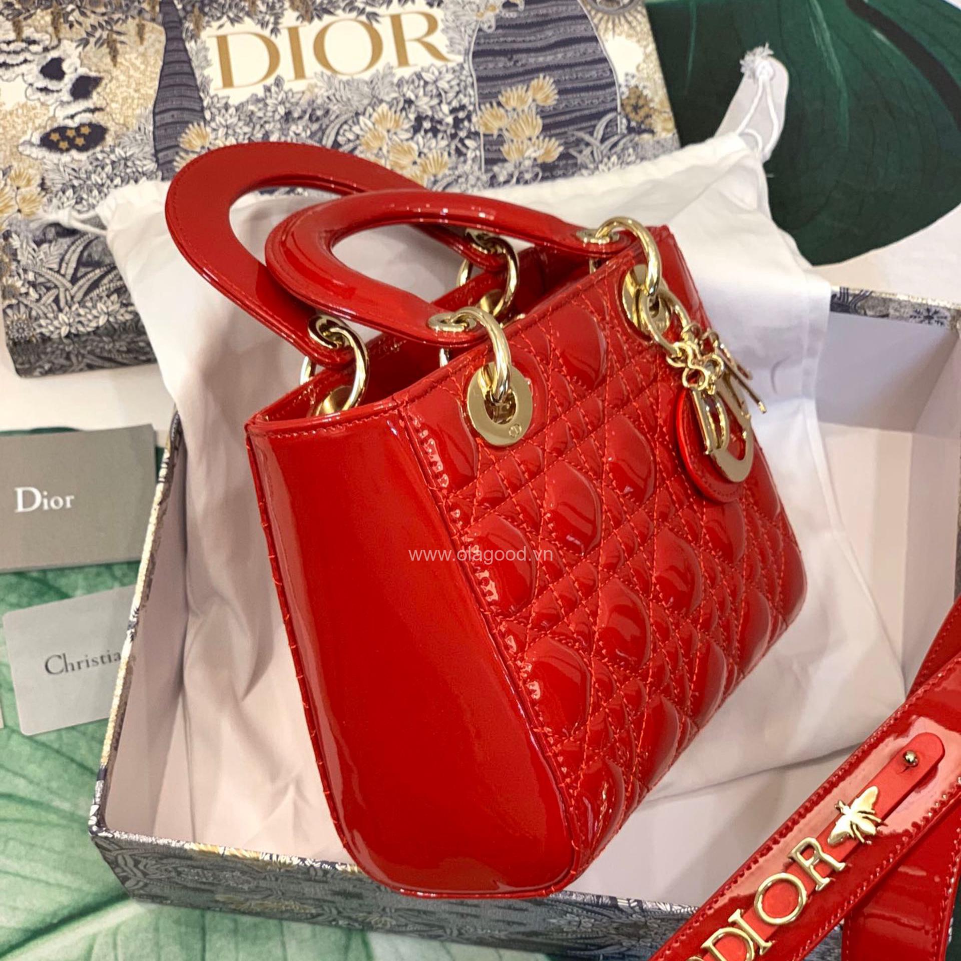 Túi xách dior lady 5 mắt da bóng màu đỏ - DOLD024 - Hình ảnh 6