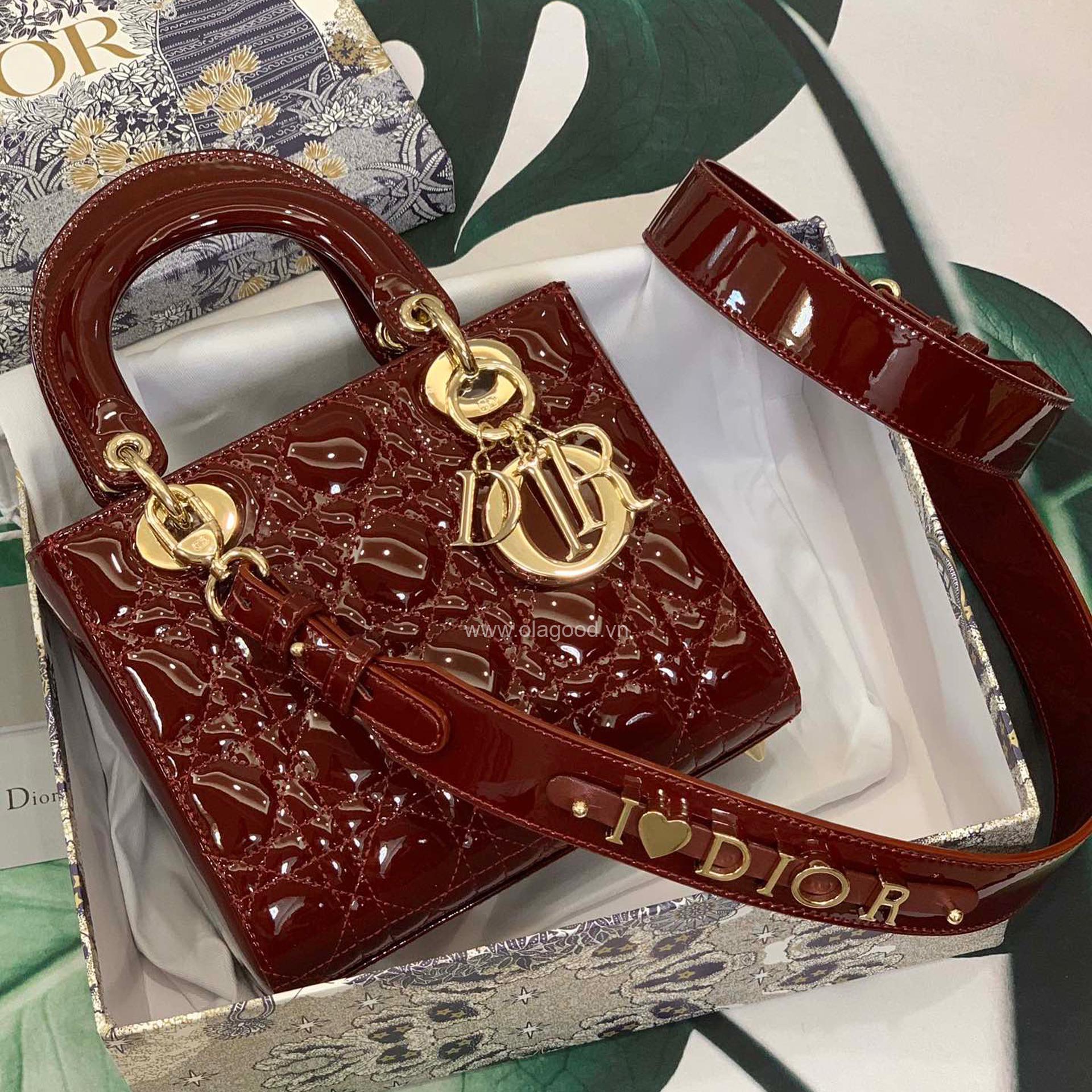 Túi xách dior lady 5 mắt da bóng màu đỏ vang - DOLD025 - Hình ảnh 2