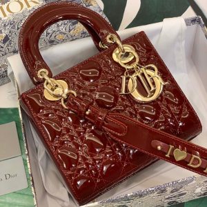 Túi xách dior lady 5 mắt da bóng màu đỏ vang - DOLD025