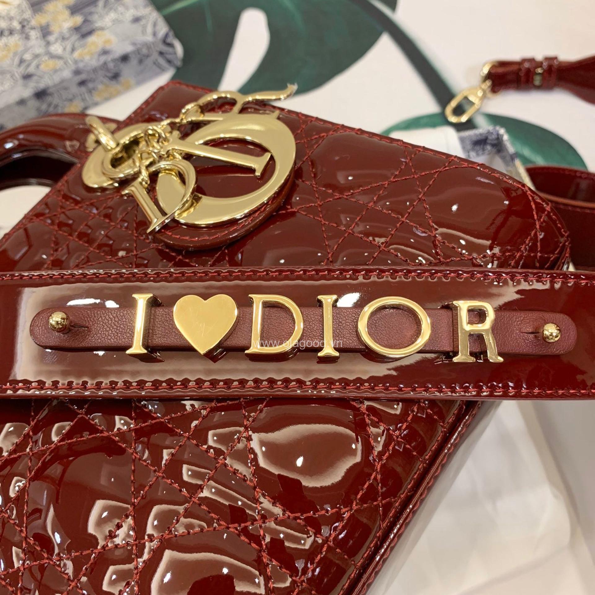 Túi xách dior lady 5 mắt da bóng màu đỏ vang - DOLD025 - Hình ảnh 5